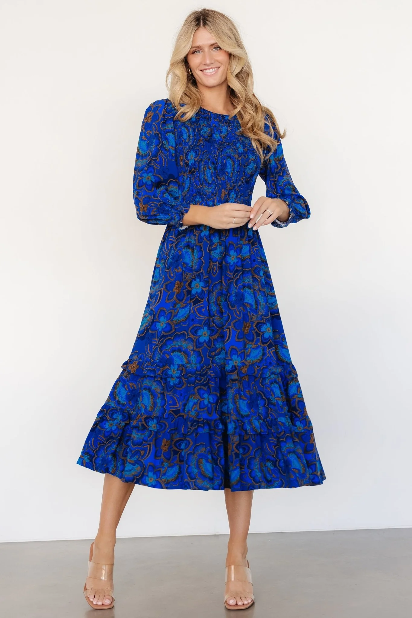 Andersen Smocked Midi Dress | Cobalt Floral - Vlounger