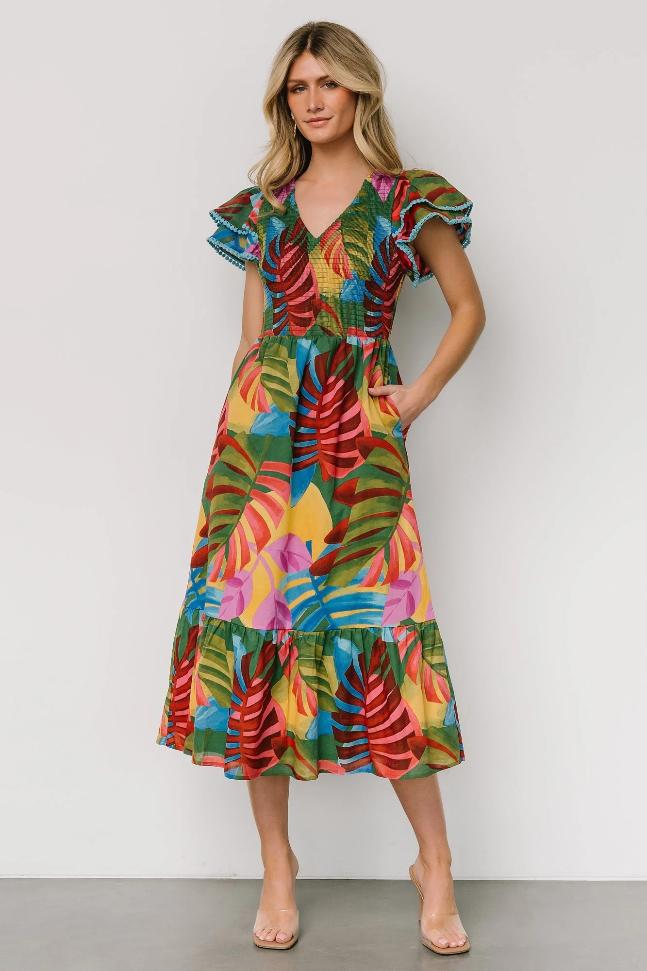 Marielle Smocked Midi Dress | Multi Print - Vlounger