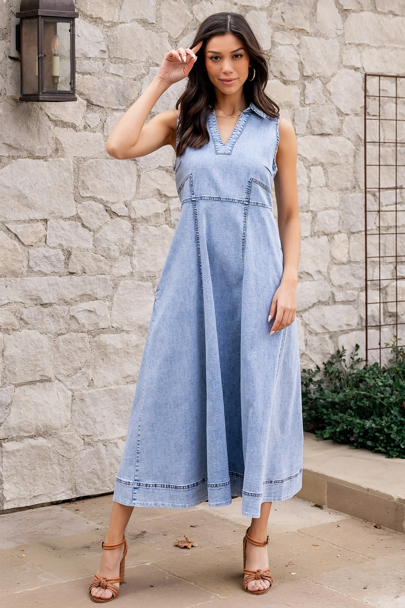Georgia Sleeveless Midi Dress | Denim - Vlounger