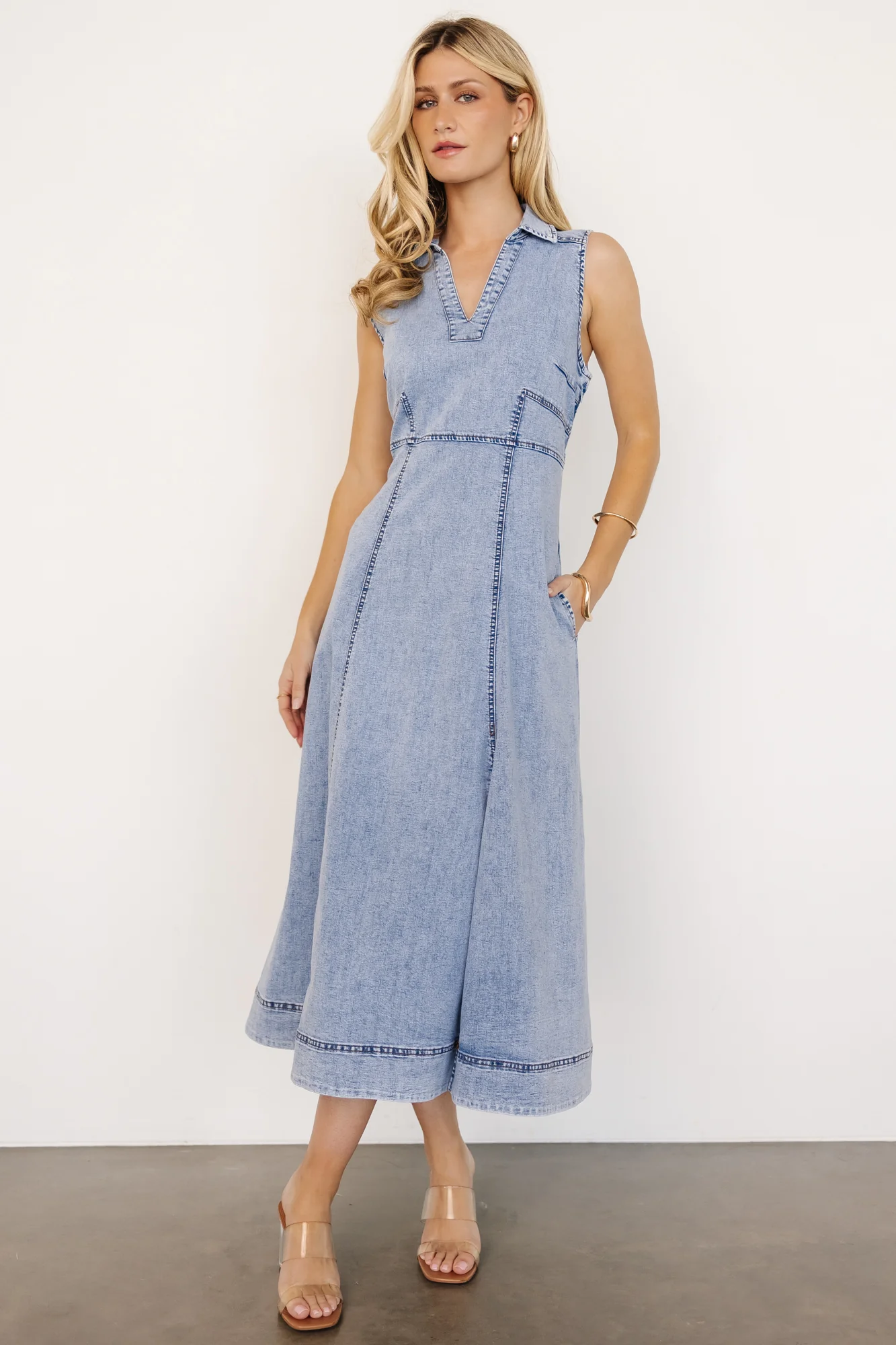 Georgia Sleeveless Midi Dress | Denim - Vlounger