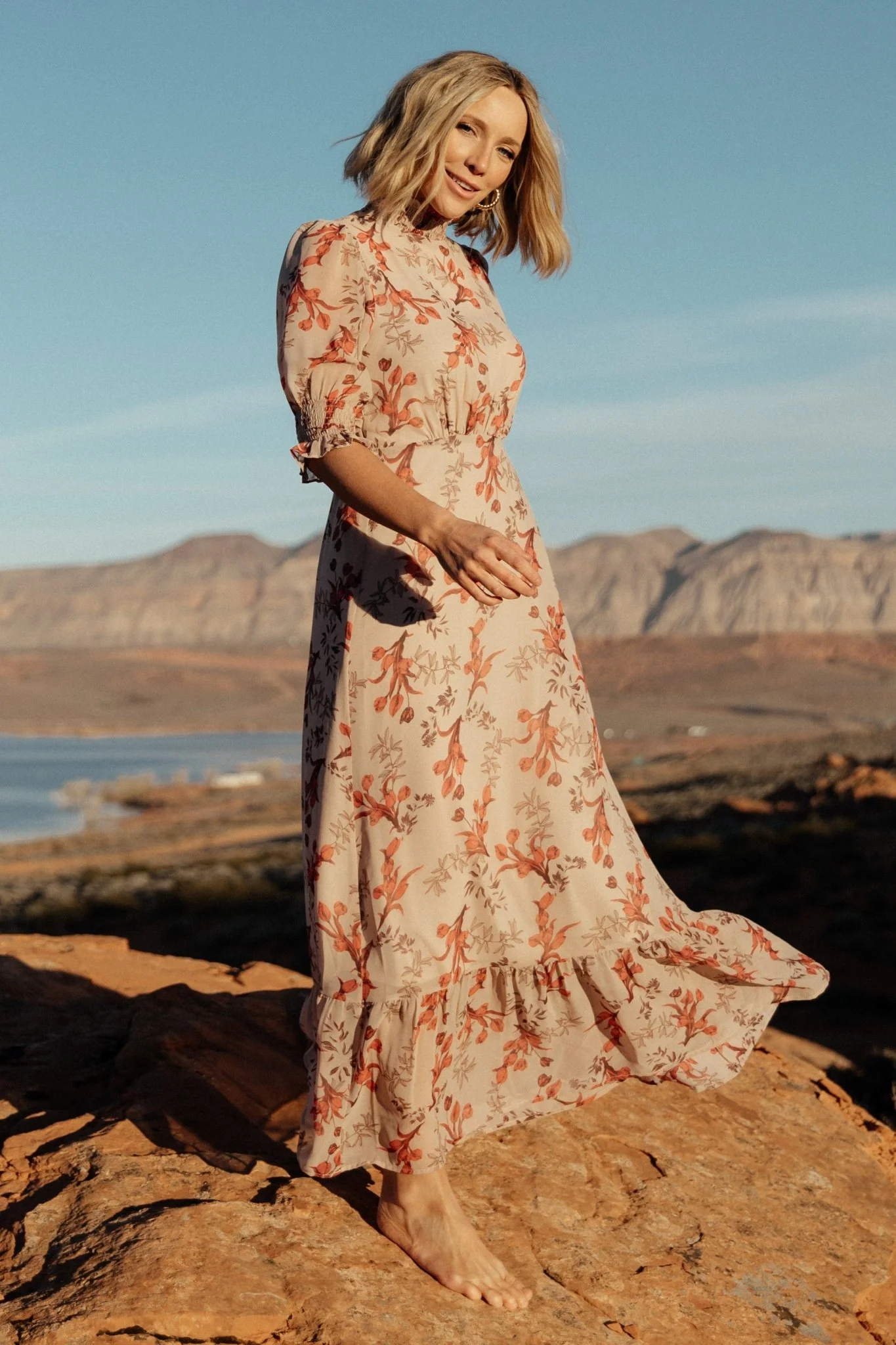 Marie Mock Neck Maxi Dress | Blush Floral - Vlounger