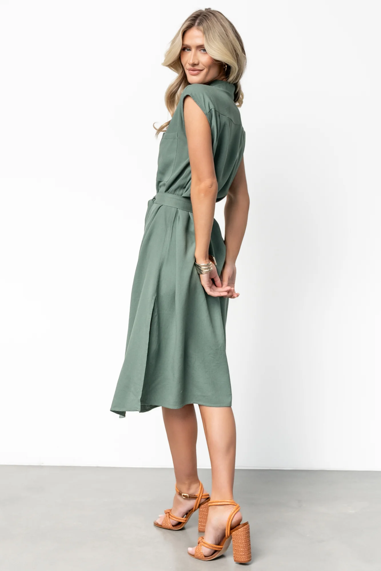 Toledo Button Up Midi Dress | Green - Vlounger
