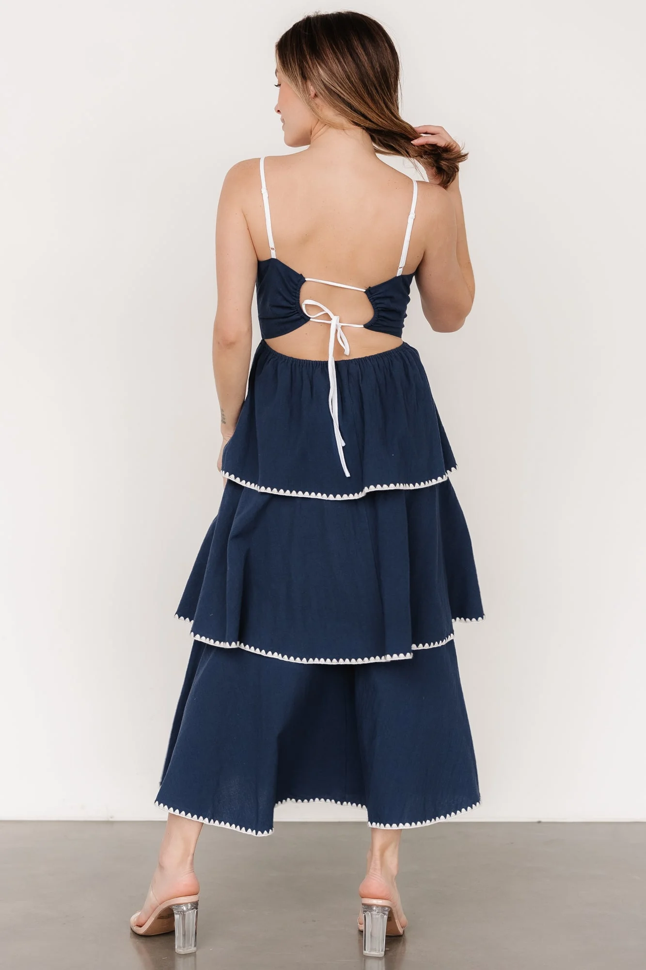 Odette Tiered Dress | Navy + White - Vlounger