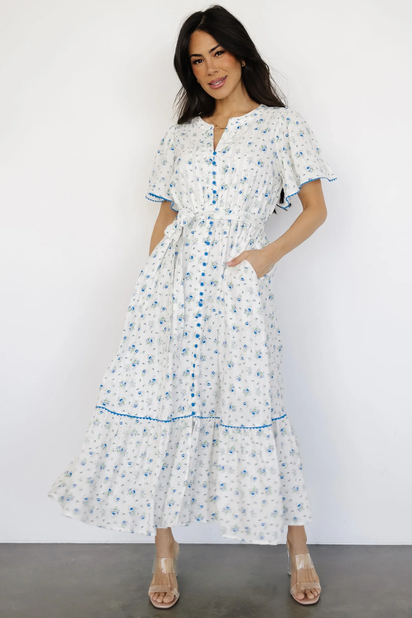 Janie Midi Dress | Ivory Multi Floral - Vlounger