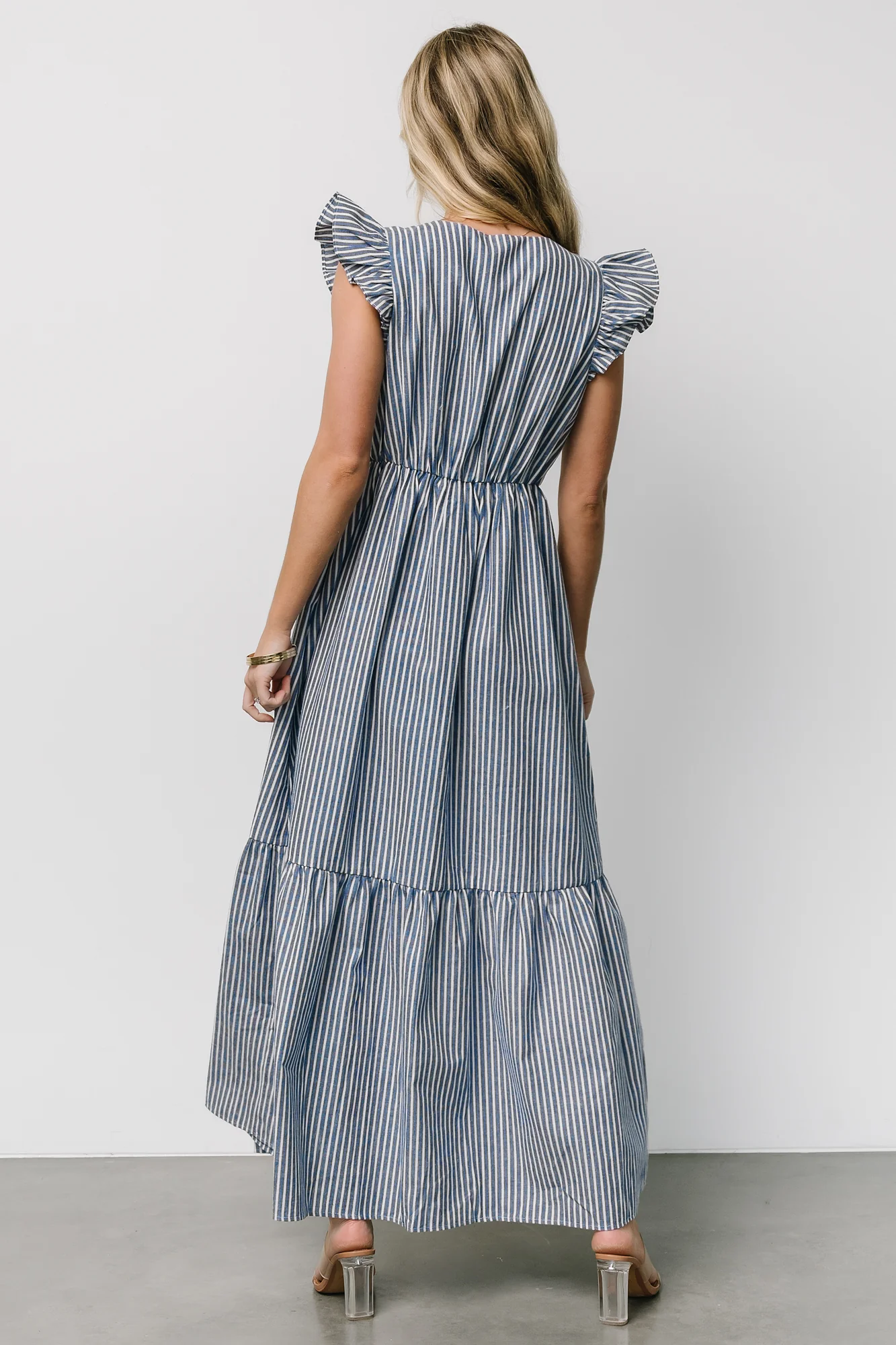 Hettie Button Maxi Dress | Blue Stripe - Vlounger