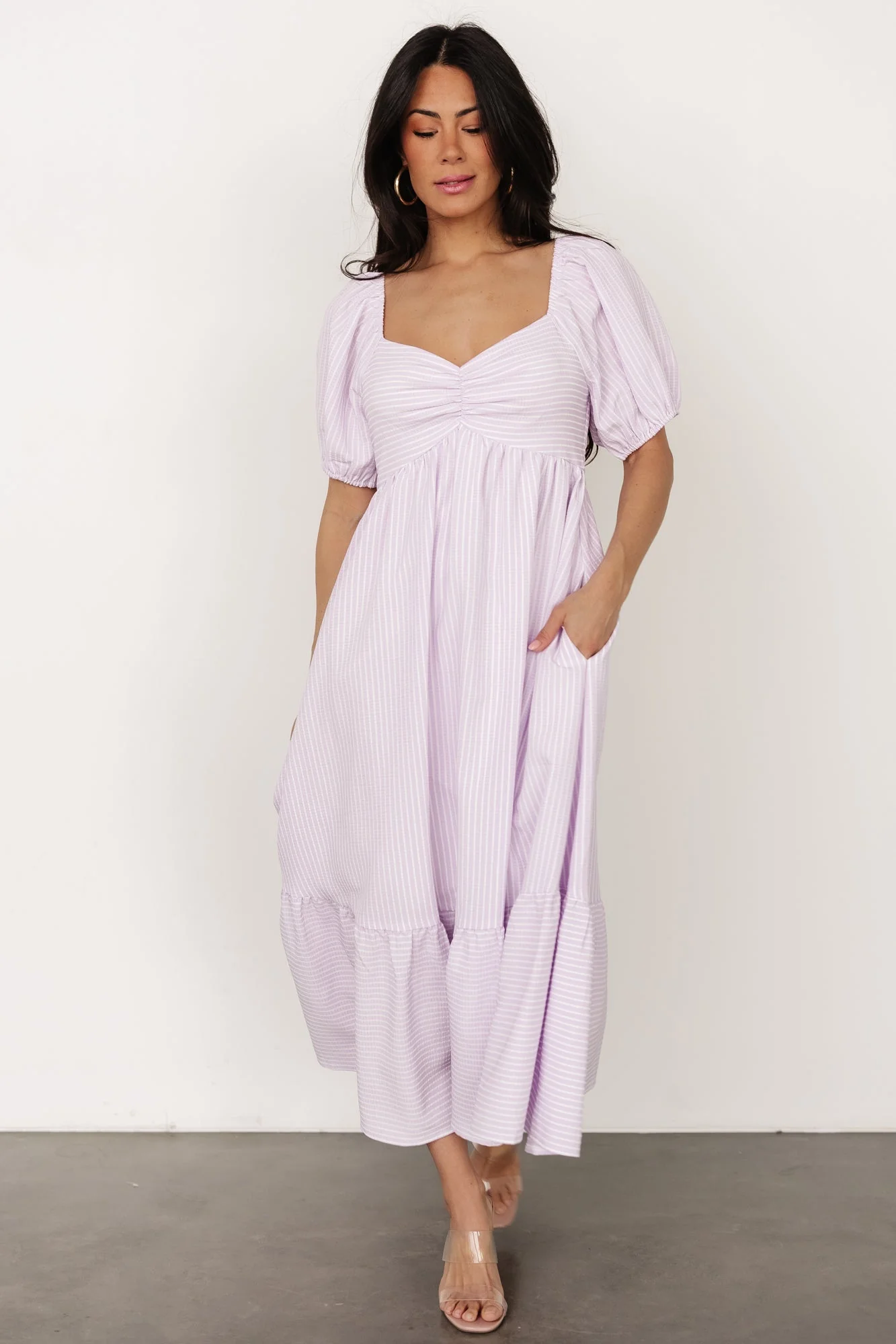 Poppy Midi Dress | Lavender + Off White - Vlounger