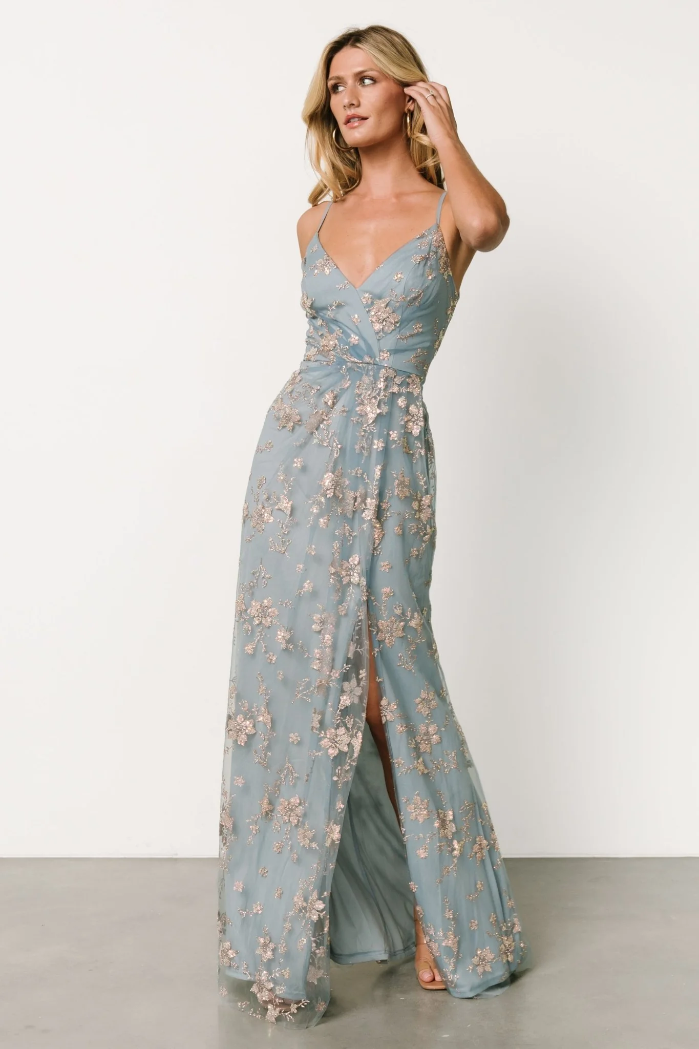 Marcia Sparkle Gown | Light Blue + Rose Gold - Vlounger