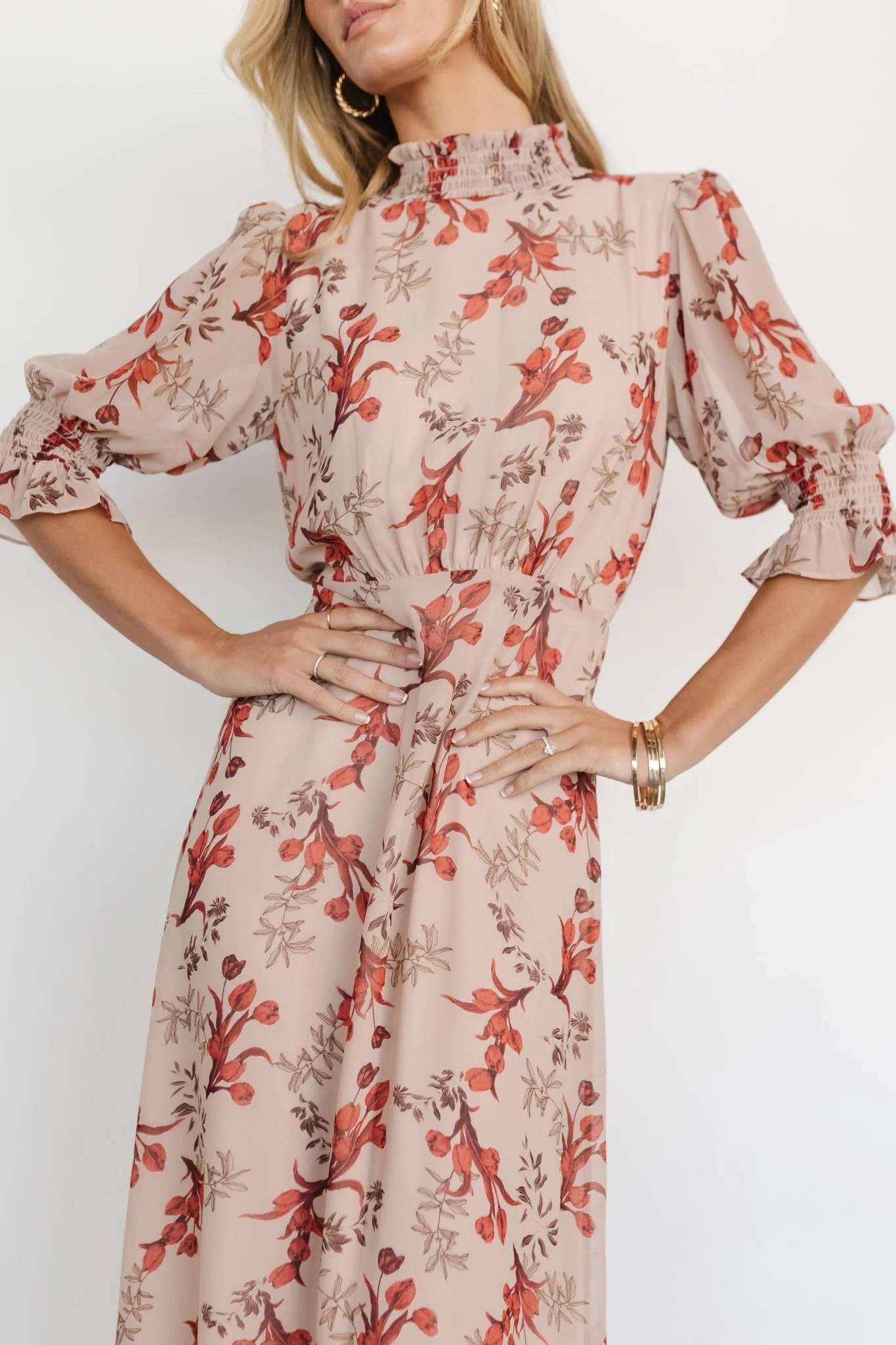 Marie Mock Neck Maxi Dress | Blush Floral - Vlounger