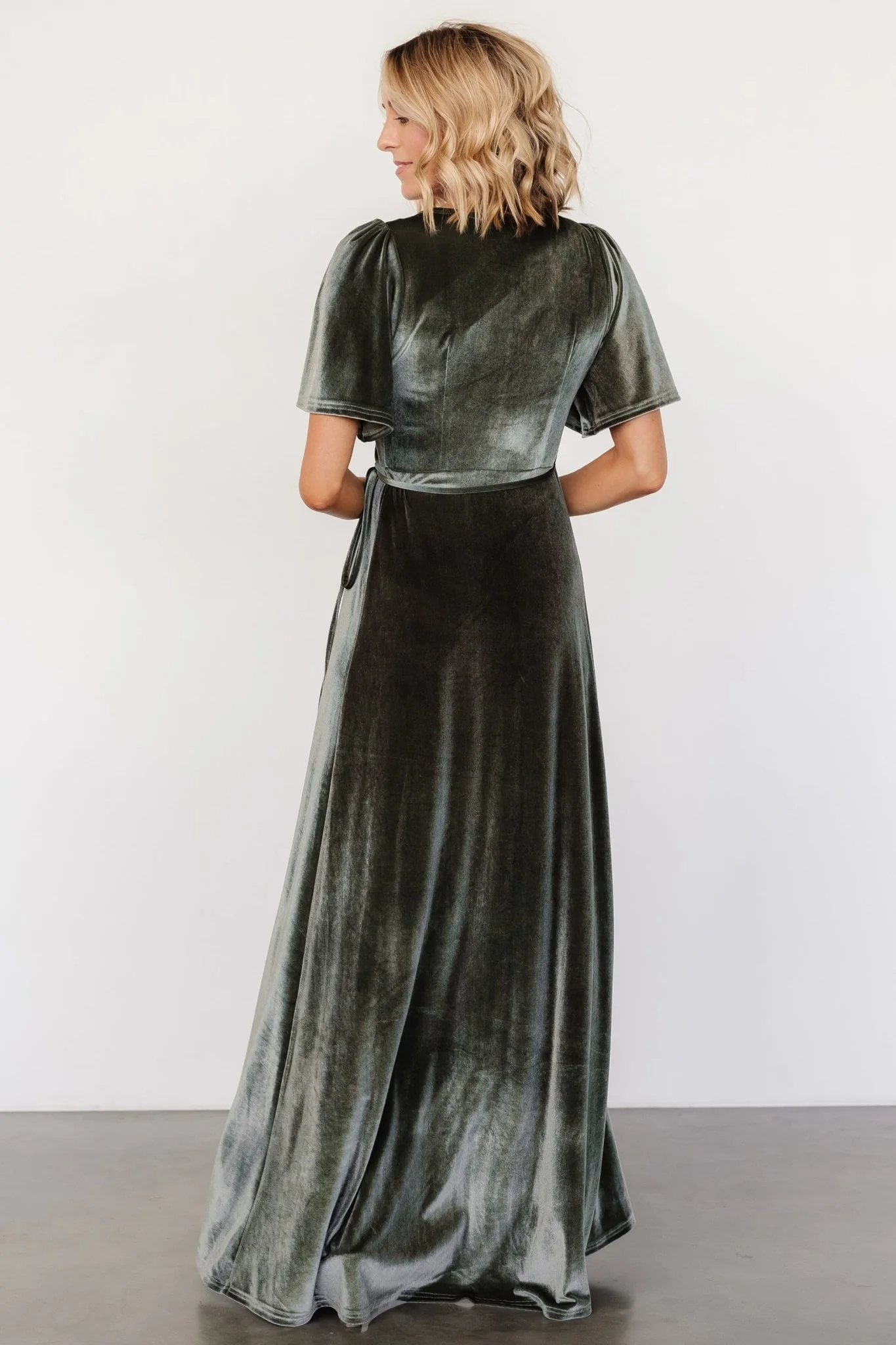 Katelyn Velvet Maxi Wrap Dress | Eucalyptus - Vlounger