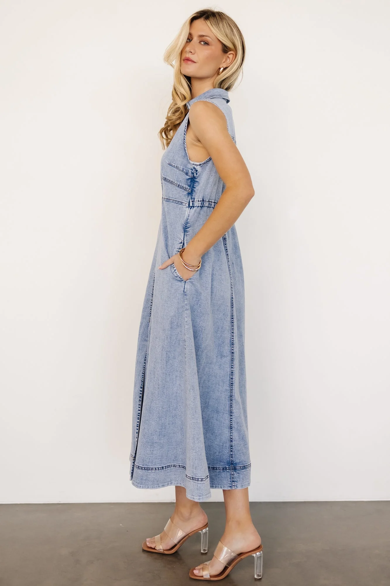 Georgia Sleeveless Midi Dress | Denim - Vlounger