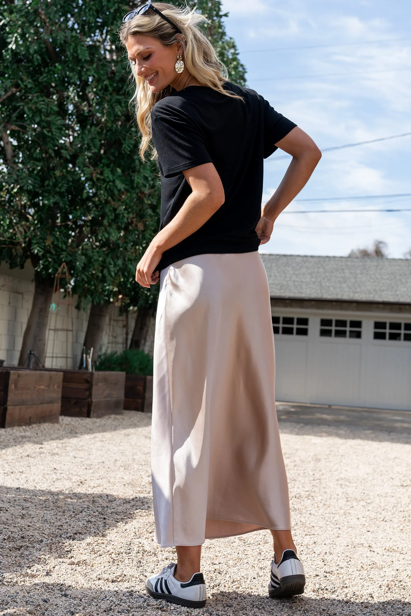 Celeste Satin Midi Skirt | Champagne - Vlounger