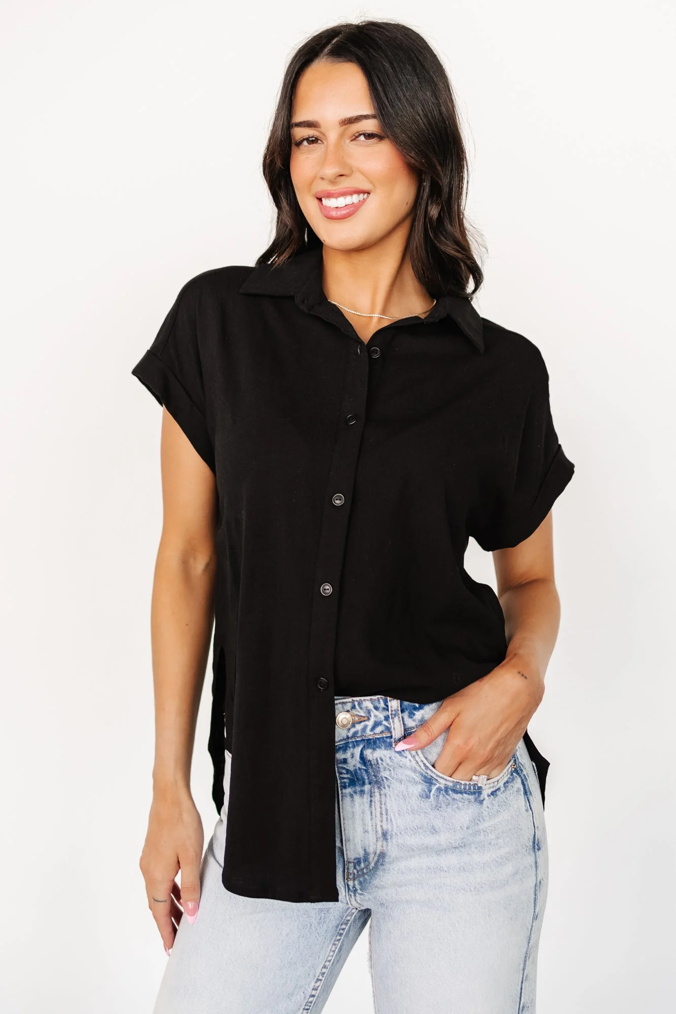 Clarke Button Up Top | Black - Vlounger
