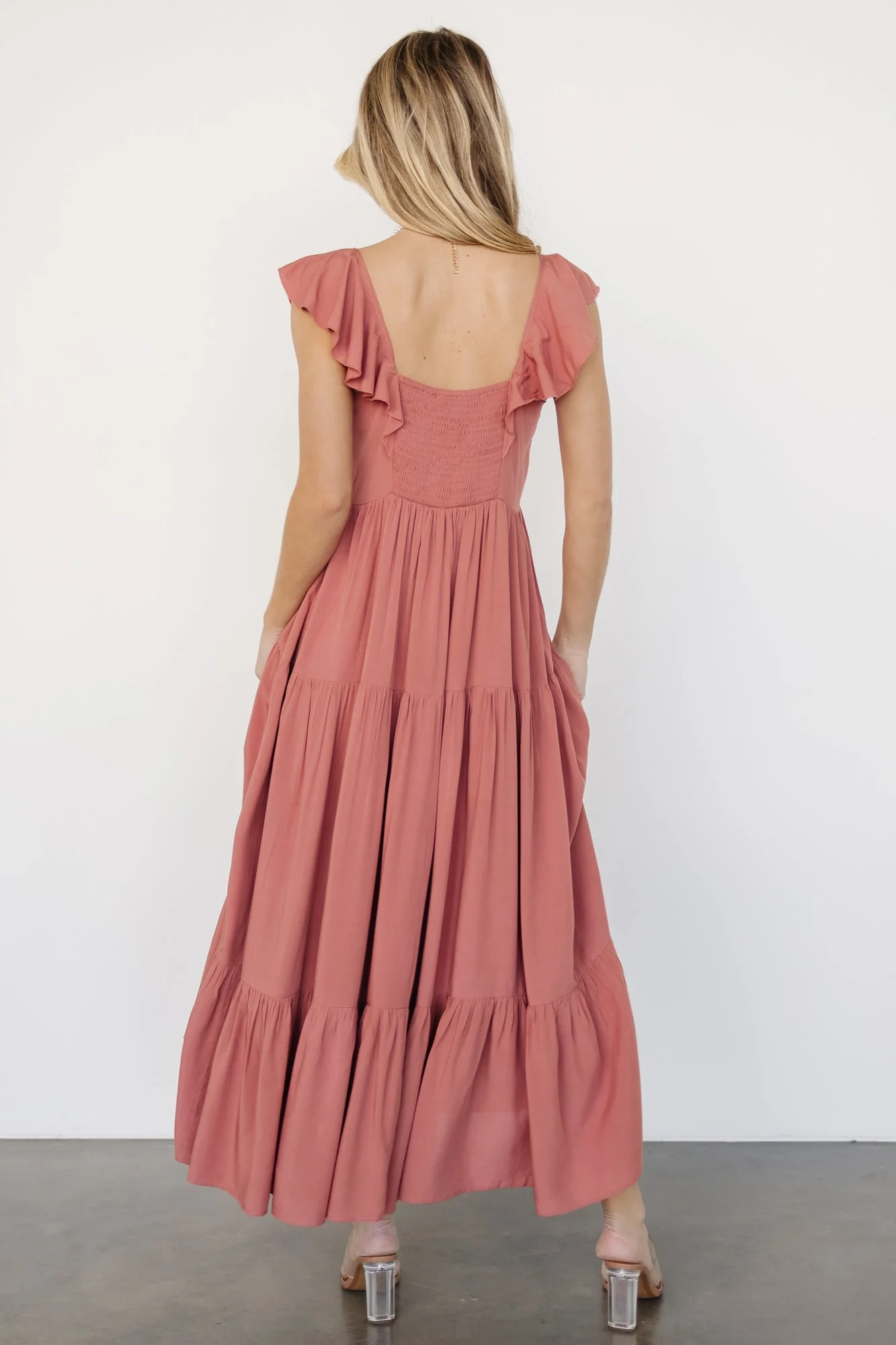 Ellie Ruffle Top Dress | Terracotta - Vlounger