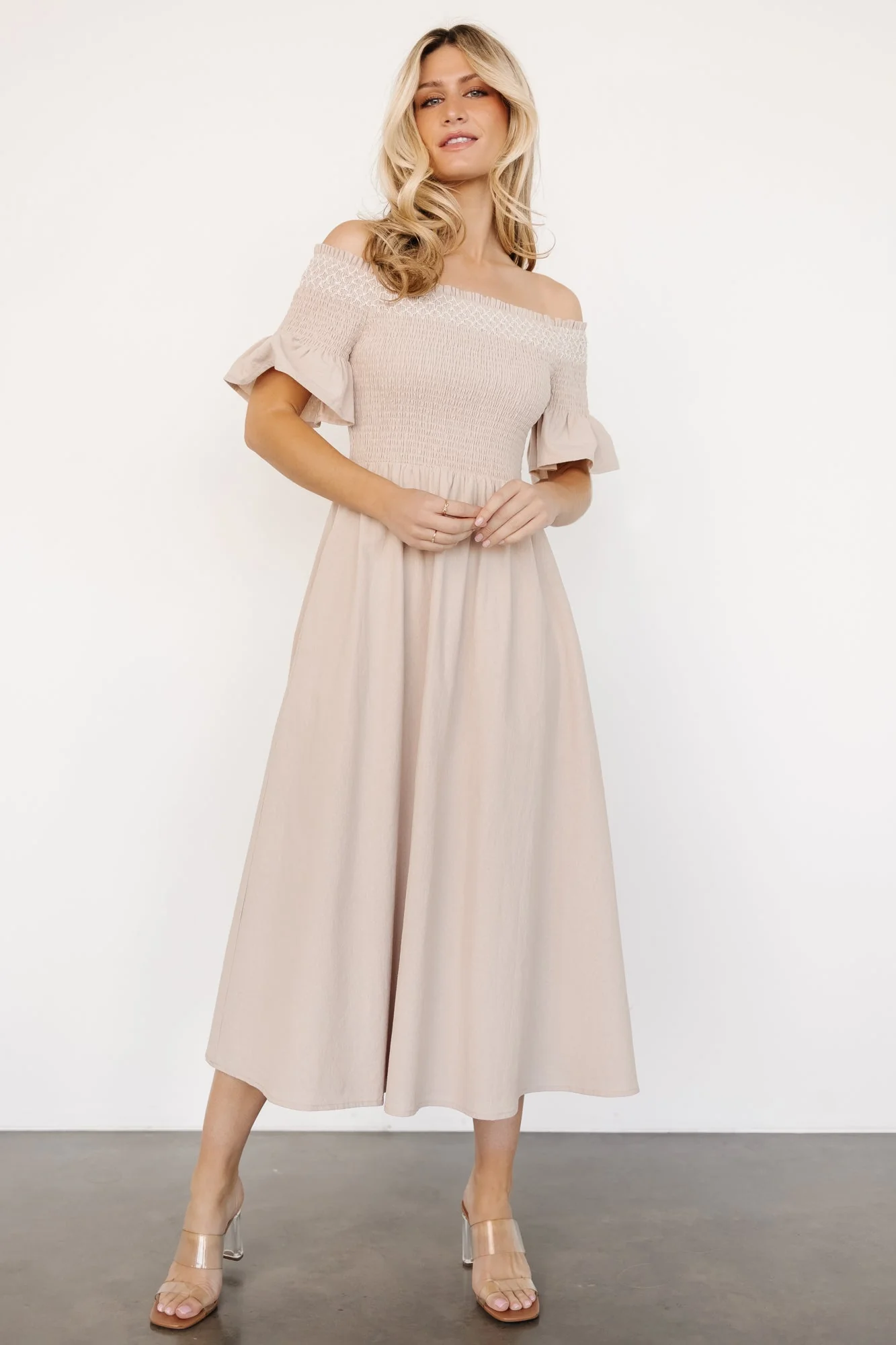 Jodi Off Shoulder Dress | Natural - Vlounger