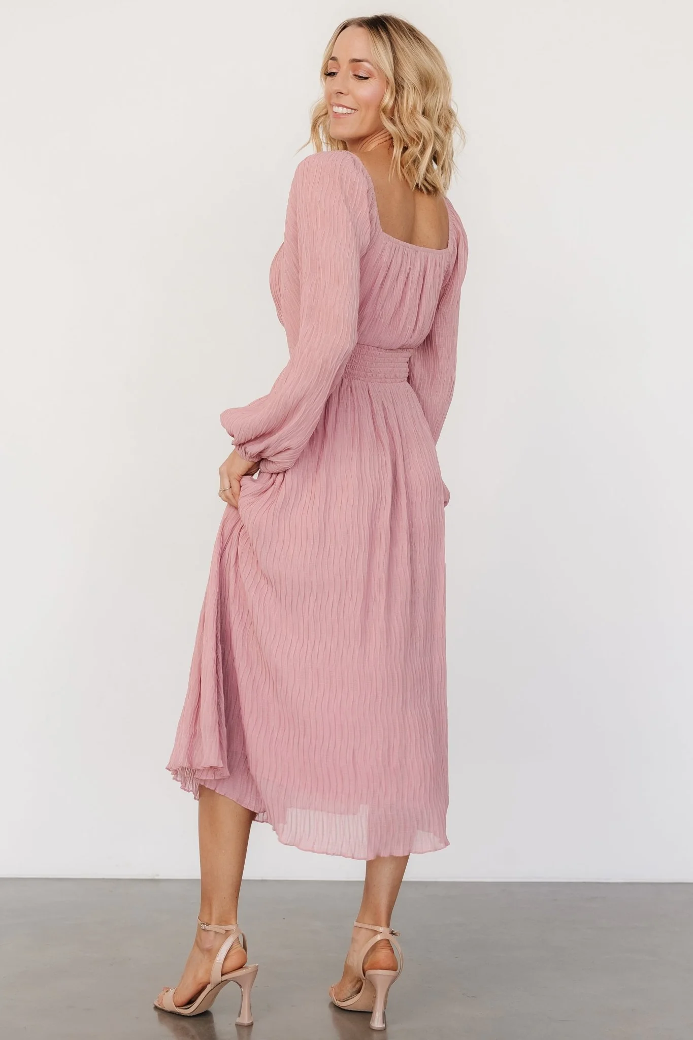 Dalton Pleated Midi Dress | Blush - Vlounger