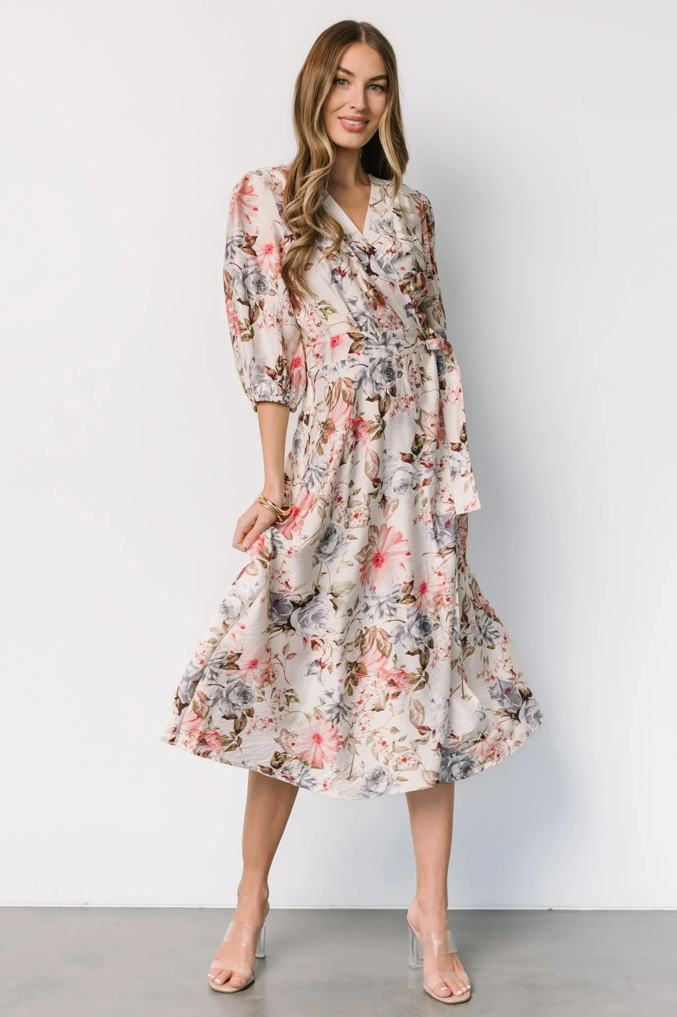 Fiorina Wrap Midi Dress | Ivory Multi Floral - Vlounger