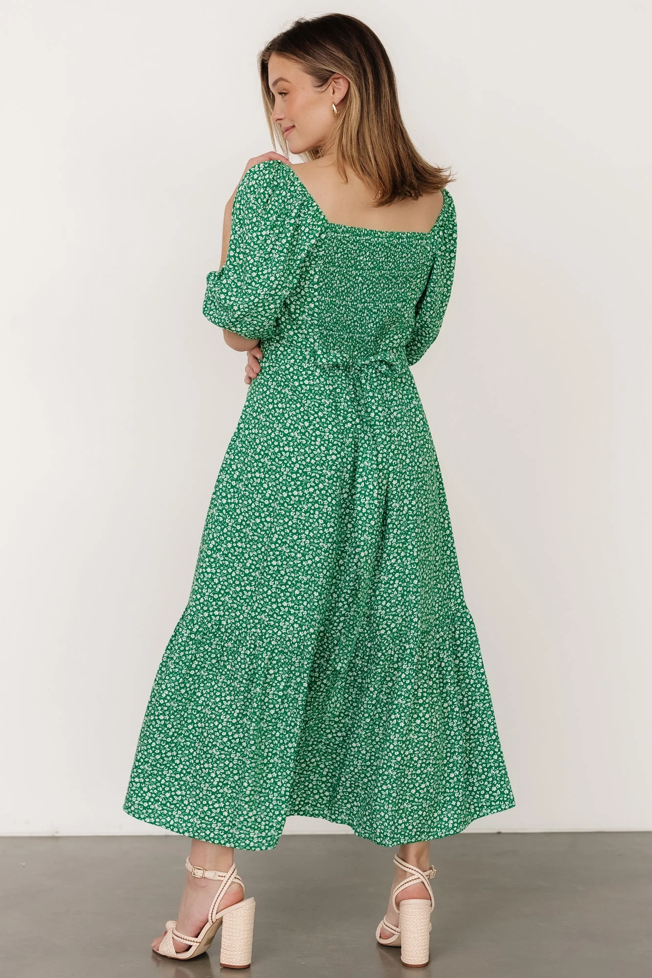 Elisabeth Button Dress | Green Floral - Vlounger