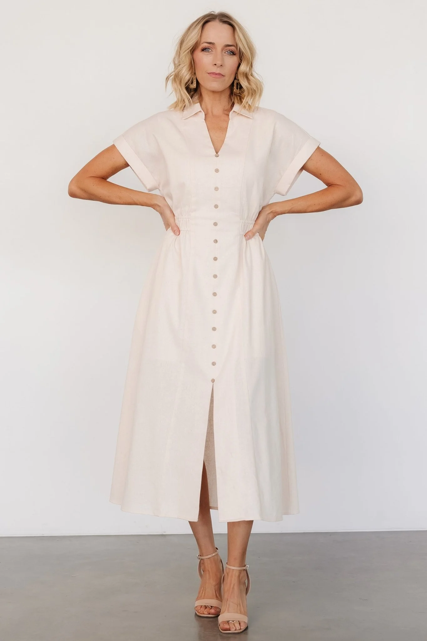 Larah Button Dress | Natural - Vlounger