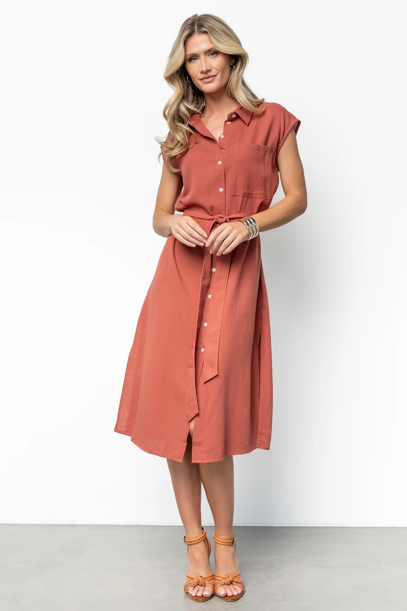 Toledo Button Up Midi Dress | Brick - Vlounger