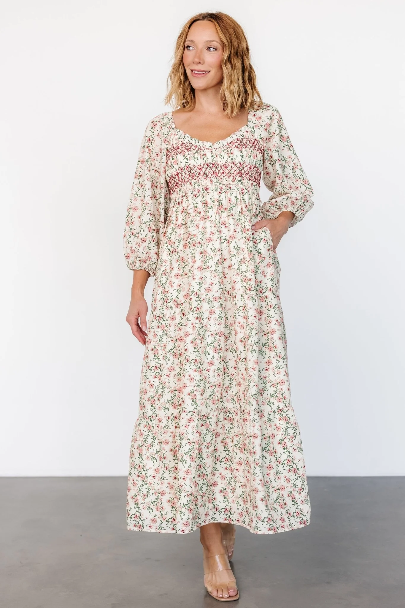 Louisa Smocked Maxi Dress | Cream Floral - Vlounger