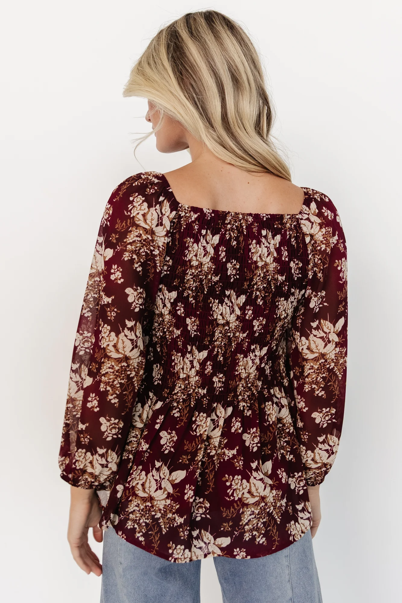 Fenna Smocked Top | Burgundy Floral - Vlounger