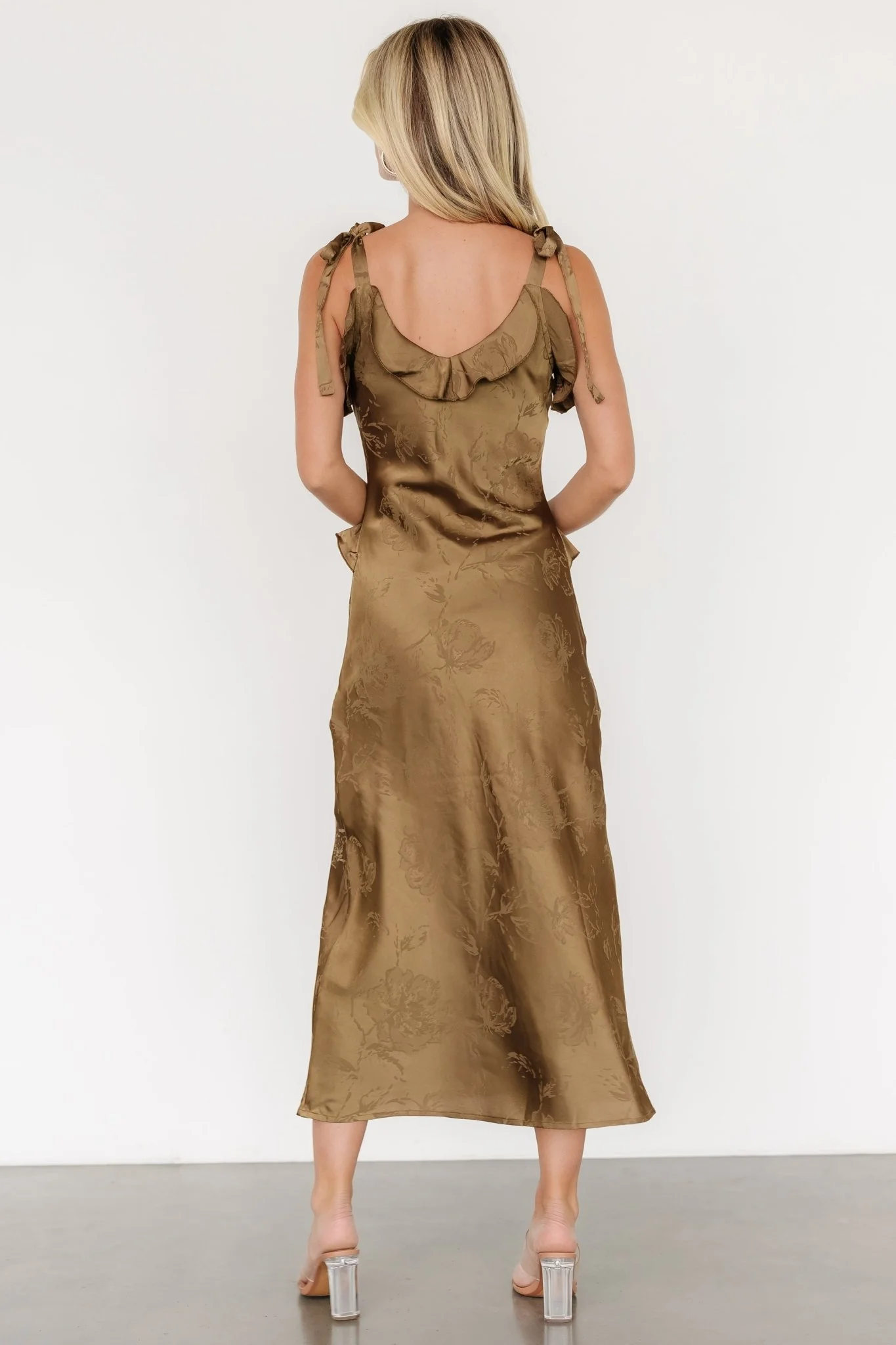 Gianni Satin Ruffle Dress | Olive - Vlounger