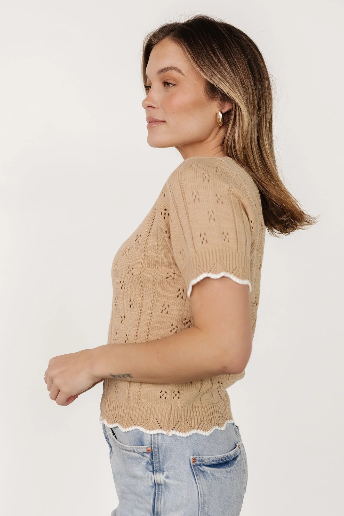 Britt Pointelle Knit Top | Natural + Ivory - Vlounger