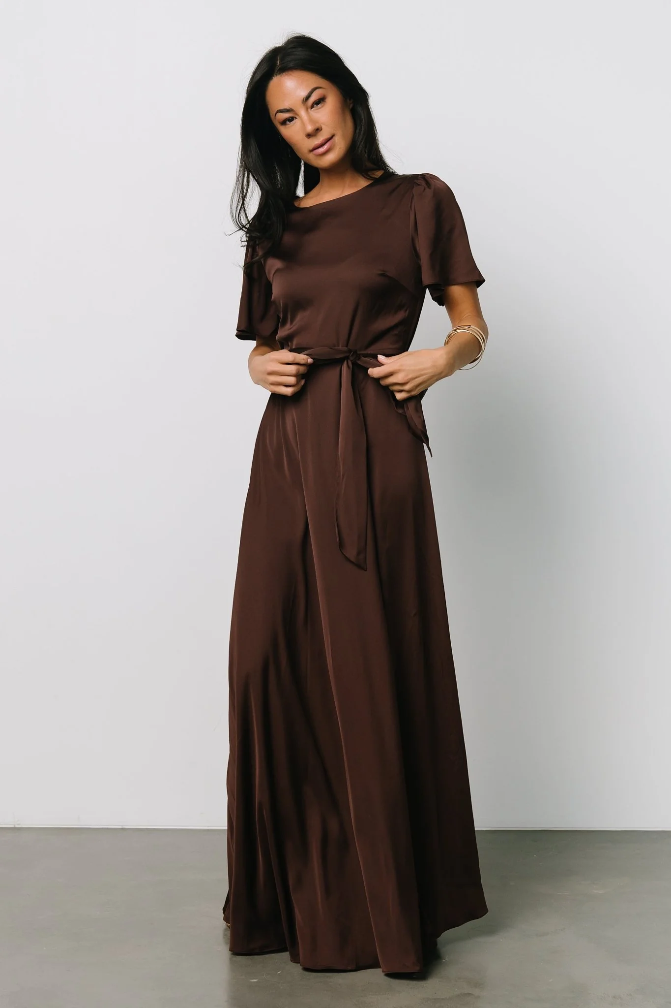Agnes Satin Maxi Dress | Espresso - Vlounger