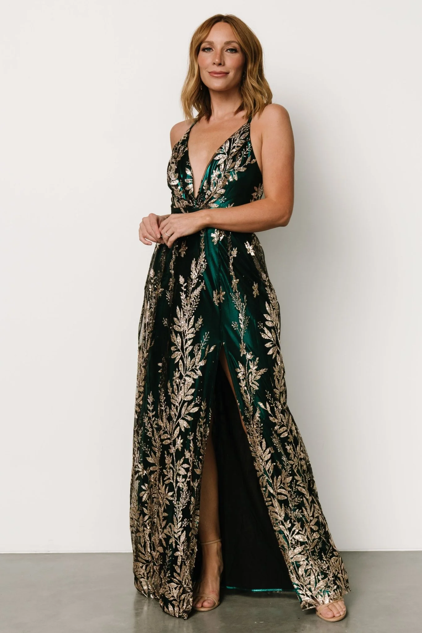 Eirena Sparkle Gown | Emerald + Rose Gold - Vlounger