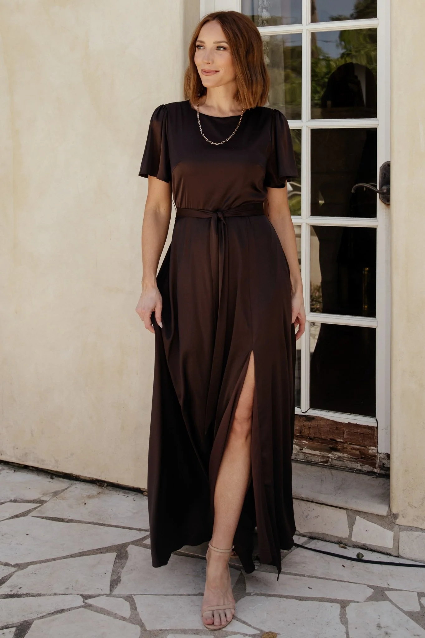 Agnes Satin Maxi Dress | Espresso - Vlounger