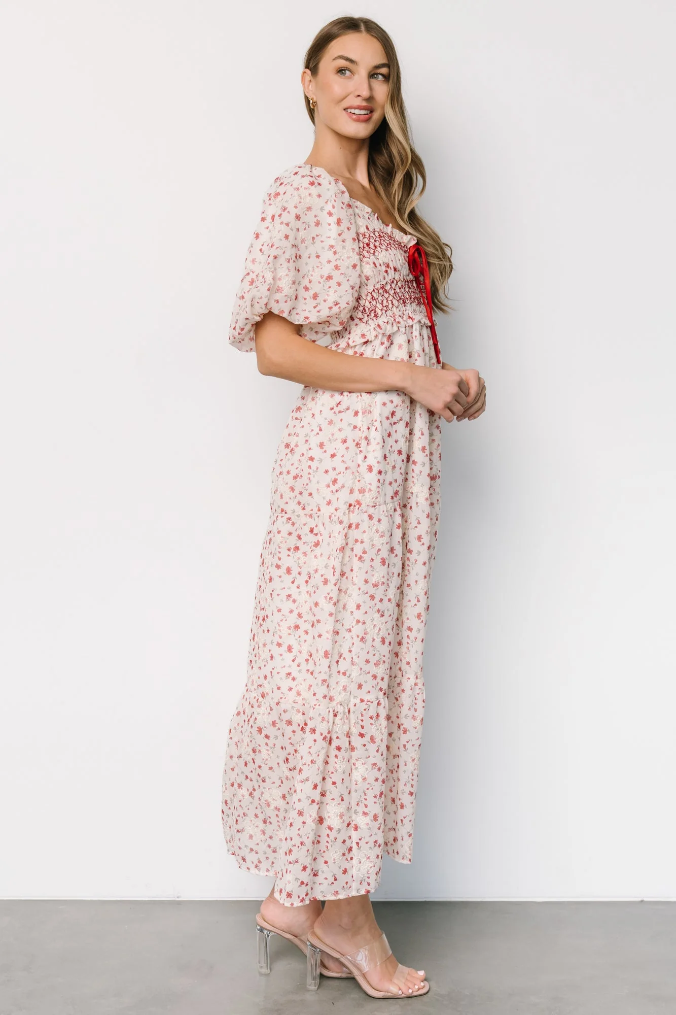 Hollie Smocked Dress | Cream + Red Floral - Vlounger