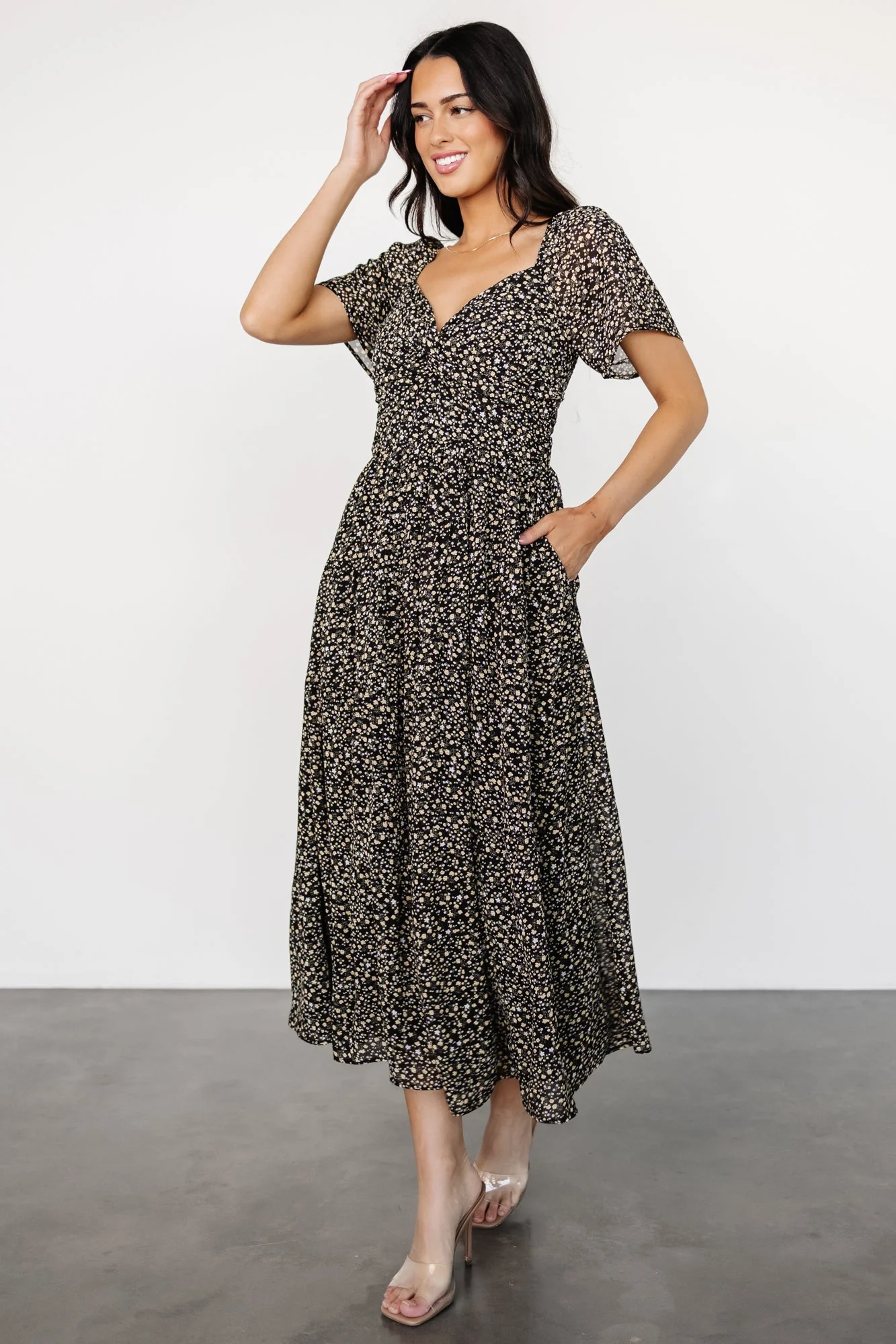 Emiliana Dress | Black + Gold Floral - Vlounger