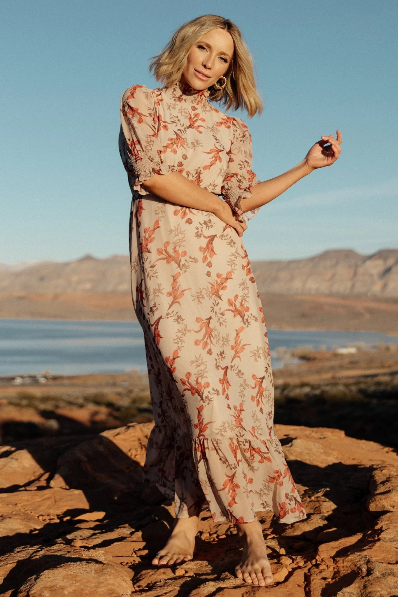 Marie Mock Neck Maxi Dress | Blush Floral - Vlounger