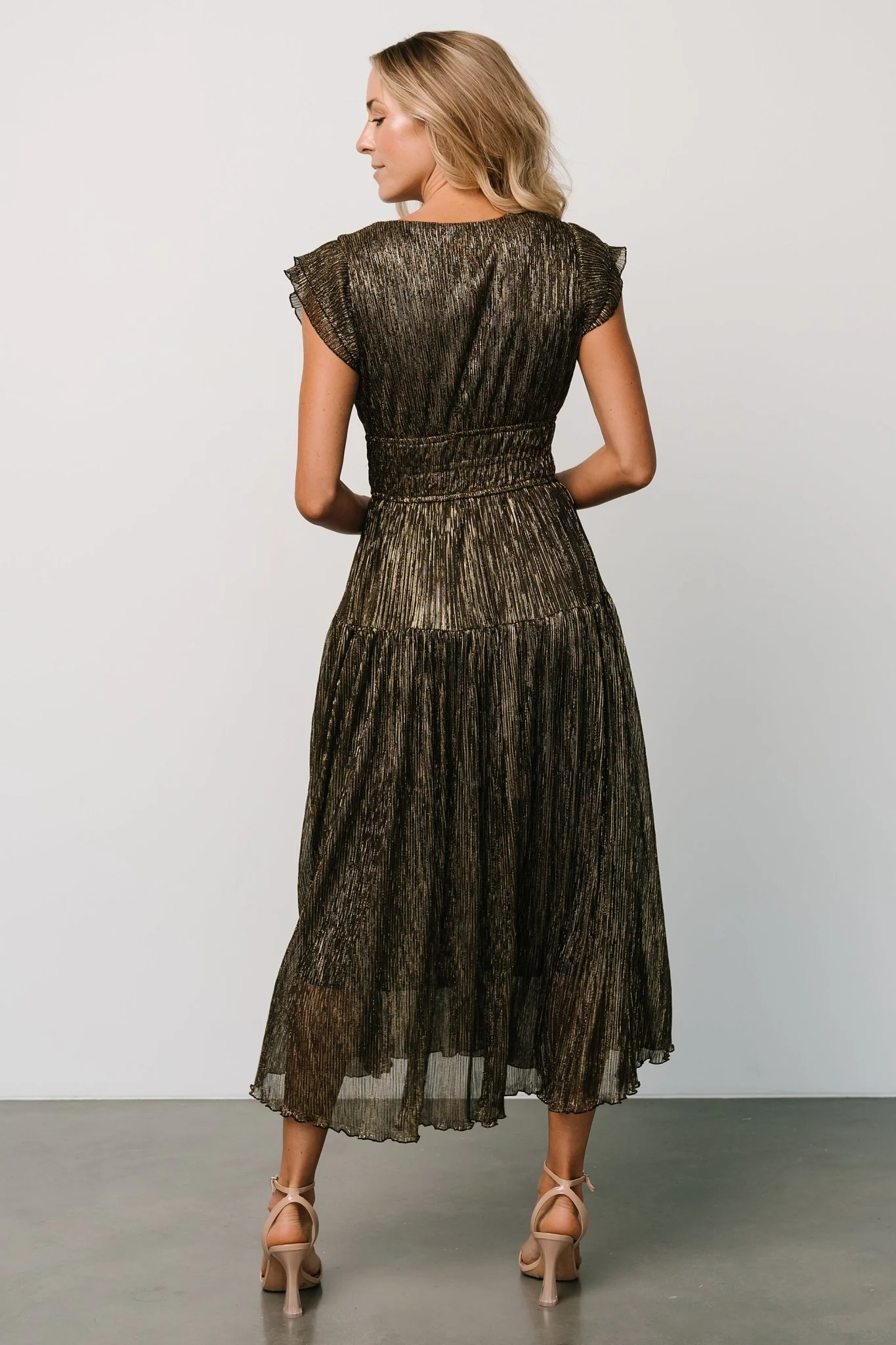 Miley Pleated Shimmer Dress | Gold - Vlounger