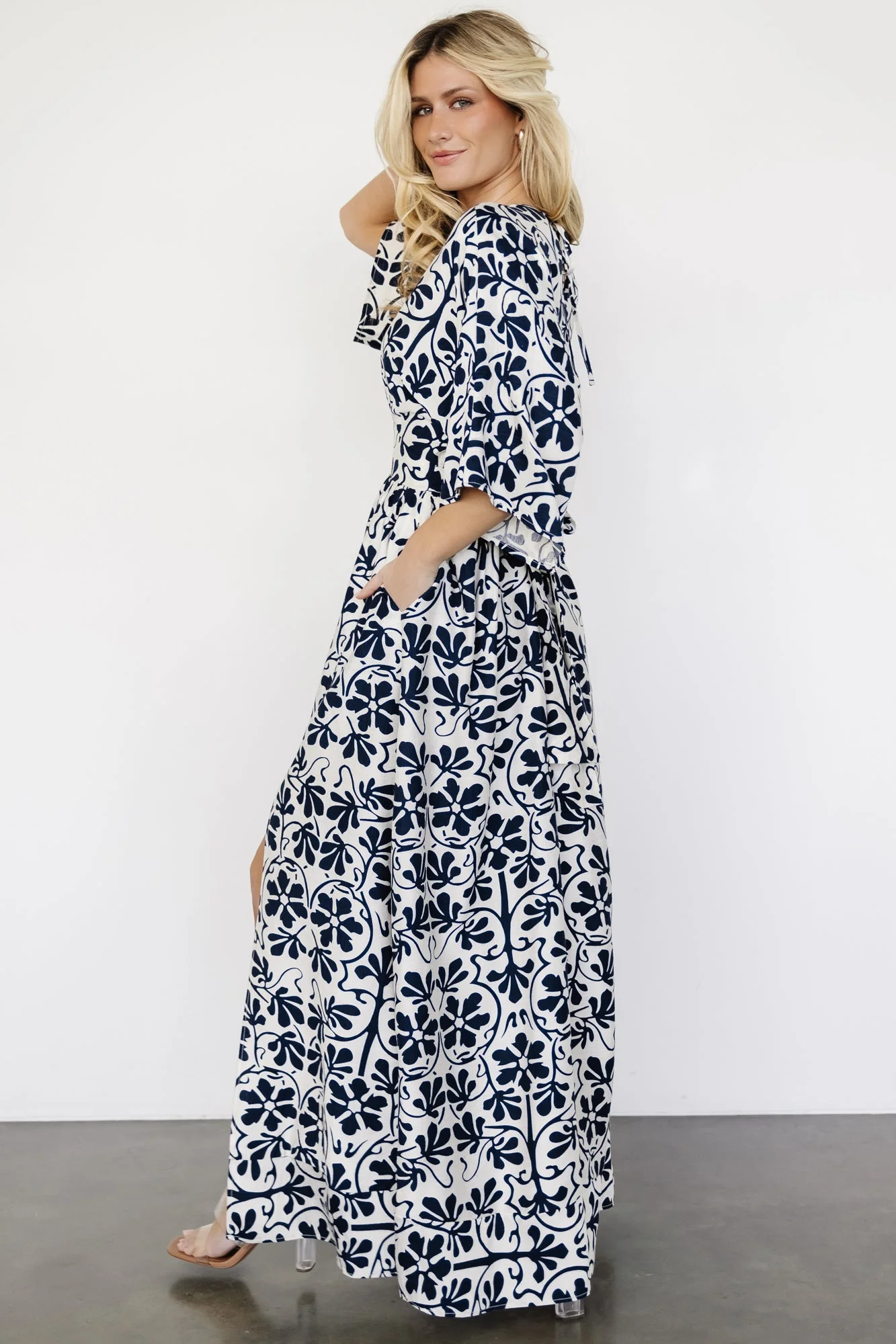 Juna Kimono Maxi Dress | Navy Print - Vlounger
