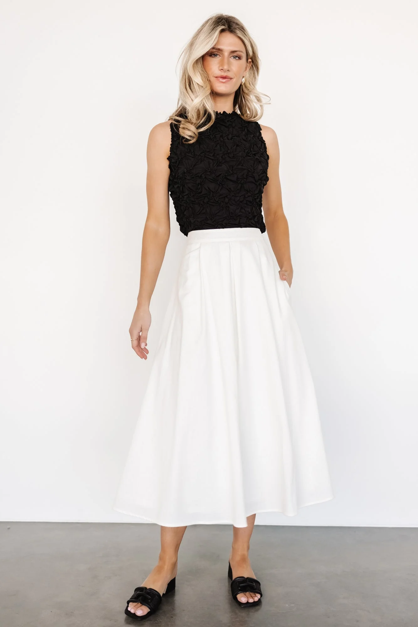 Katie Pleated Midi Skirt | Off White - Vlounger