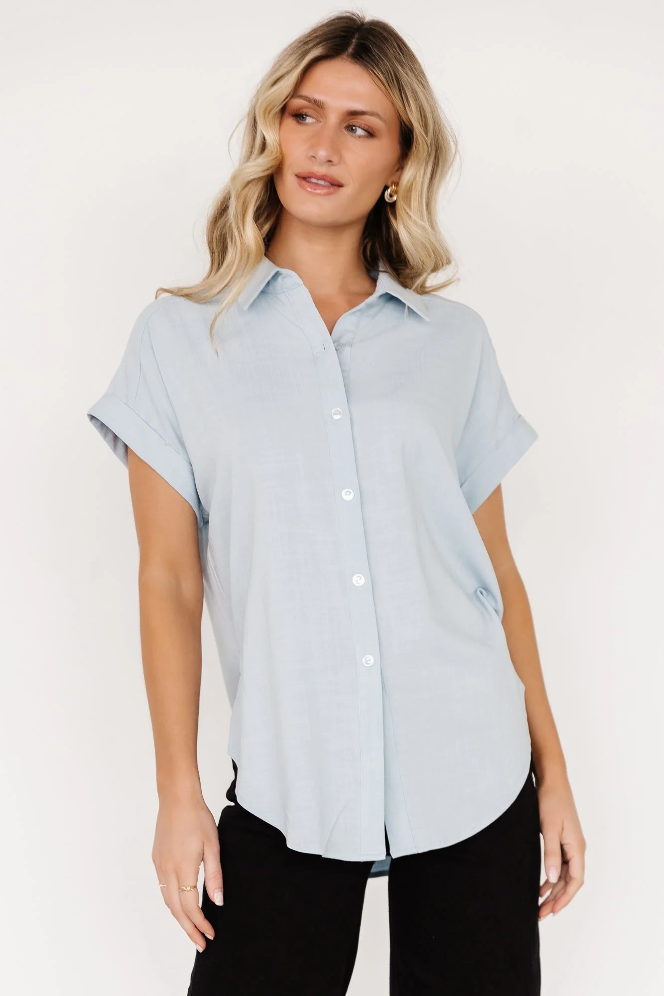 Clarke Button Up Top | Light Blue - Vlounger