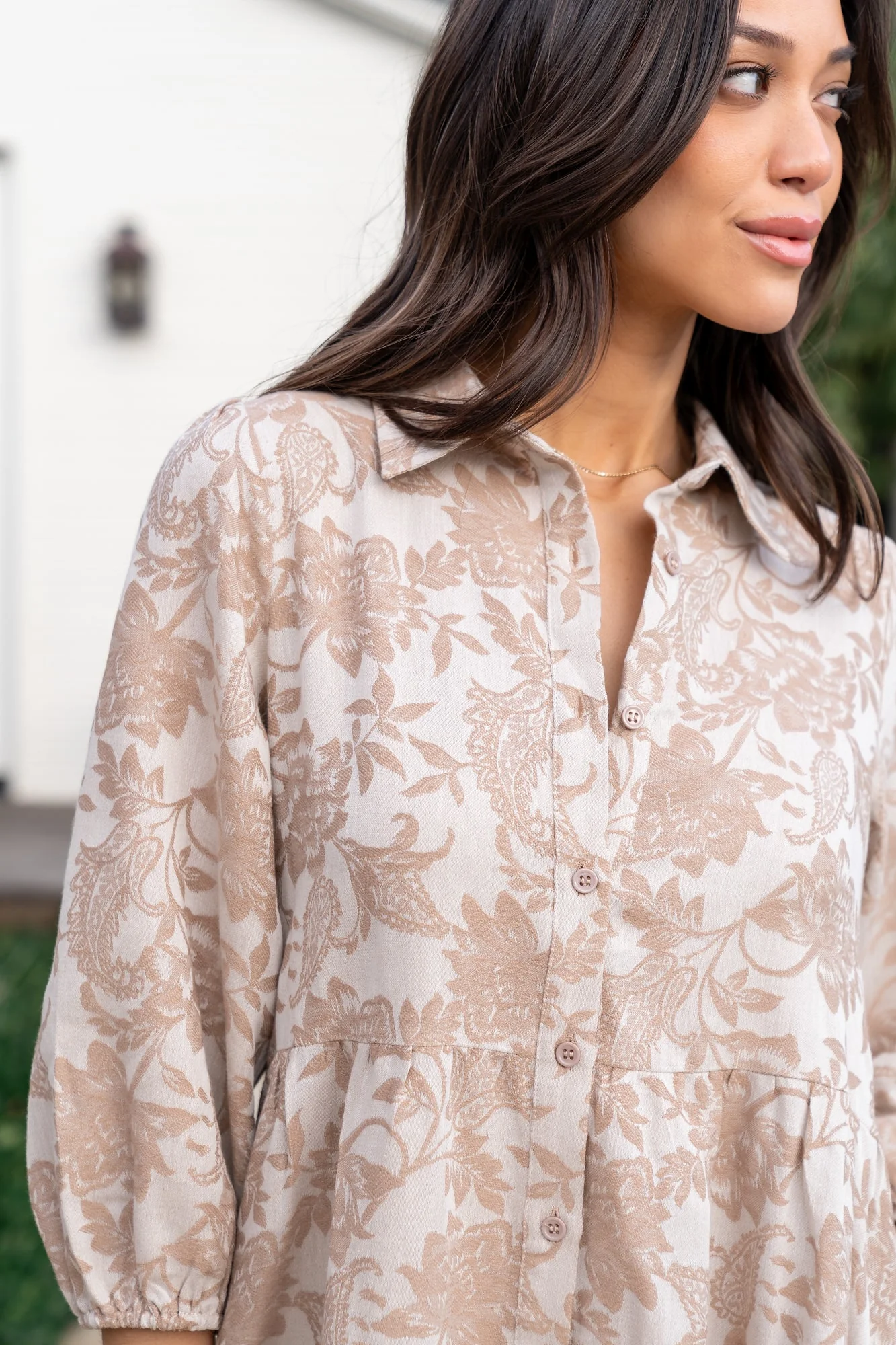 Dakota Babydoll Dress | Taupe Print - Vlounger