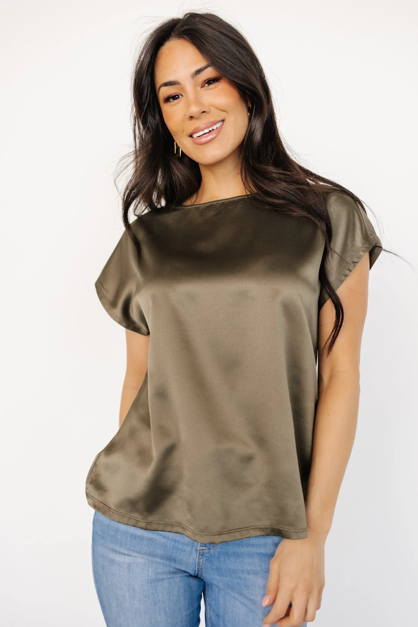 Leonie Satin Top | Olive - Vlounger