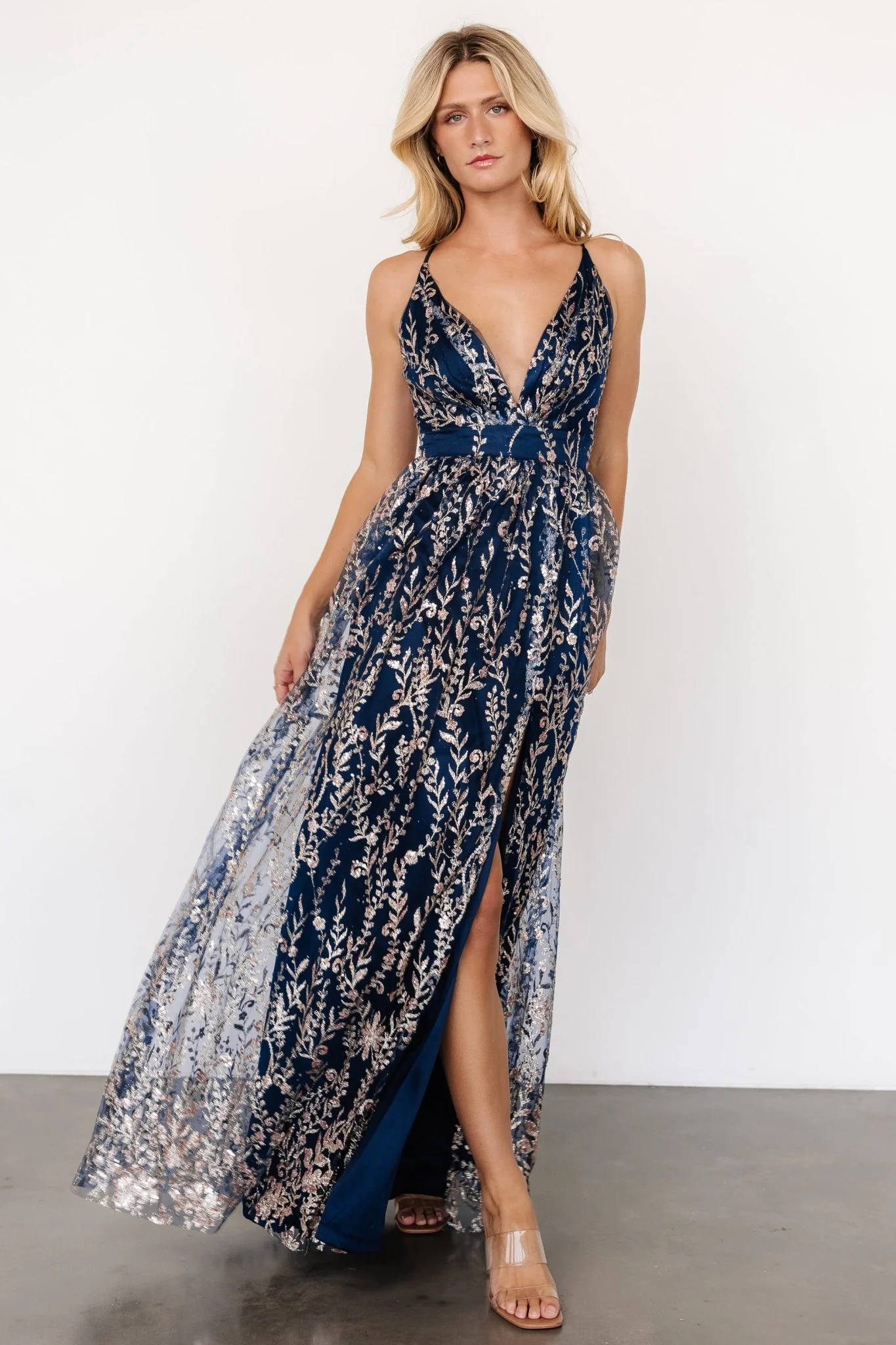 Anisa Shimmer Gown | Navy + Rose - Vlounger