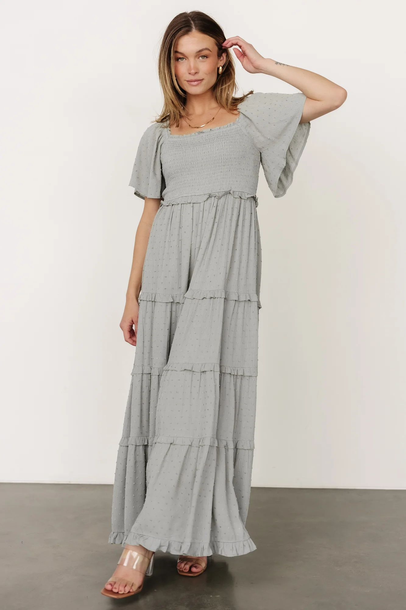 Lenora Smocked Dotted Maxi Dress | Sage - Vlounger