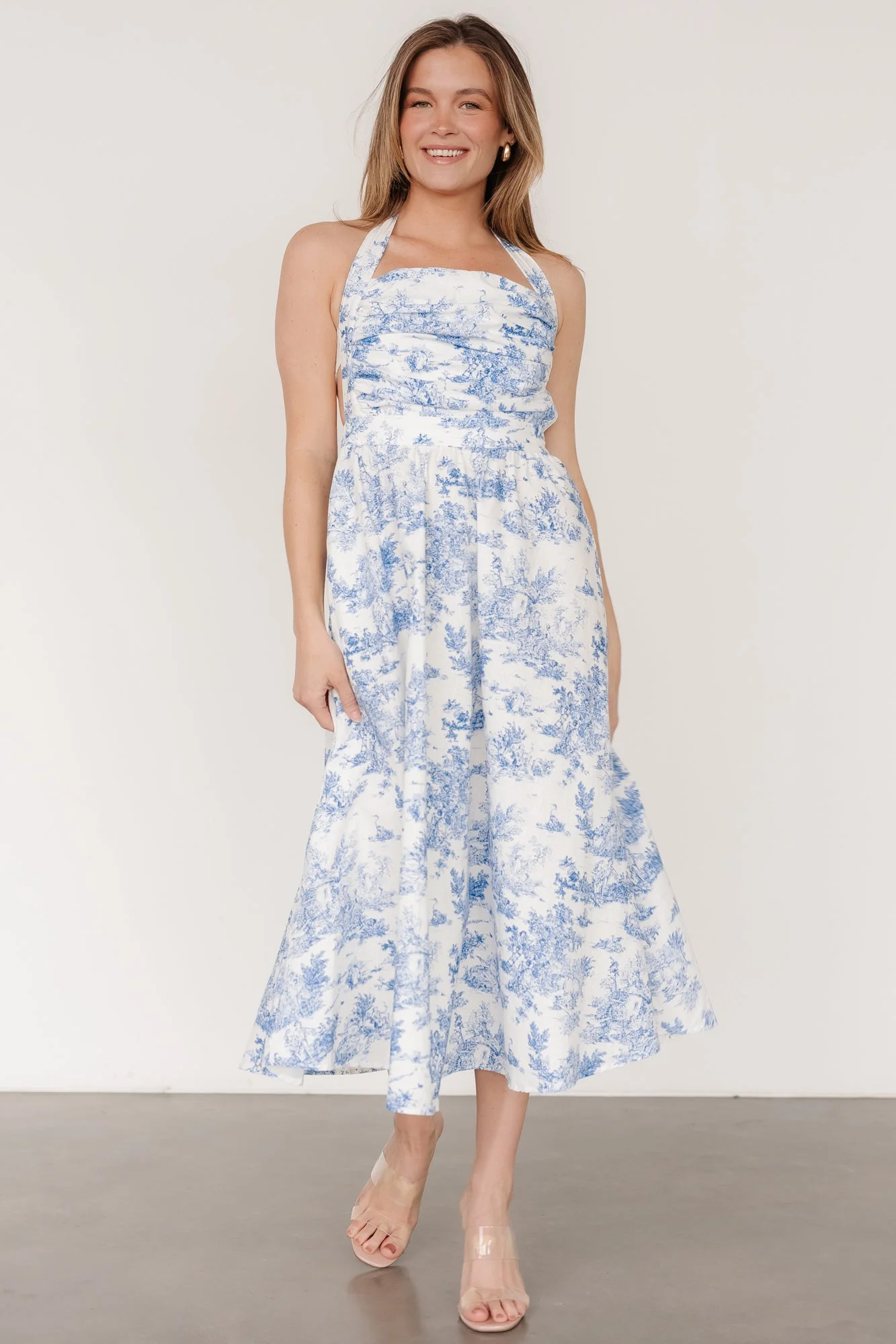 Carolyn Halter Midi Dress | White + Blue - Vlounger