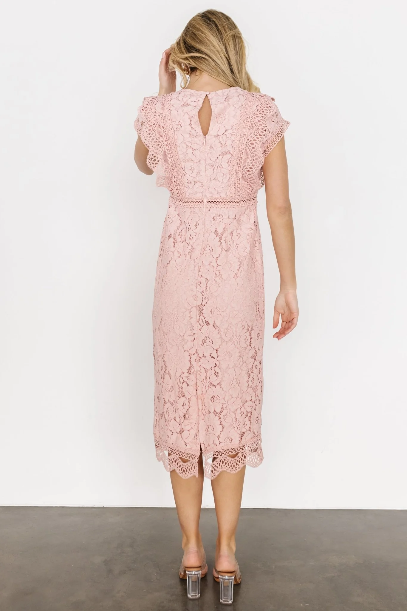 Nessa Lace Midi Dress | Blush - Vlounger