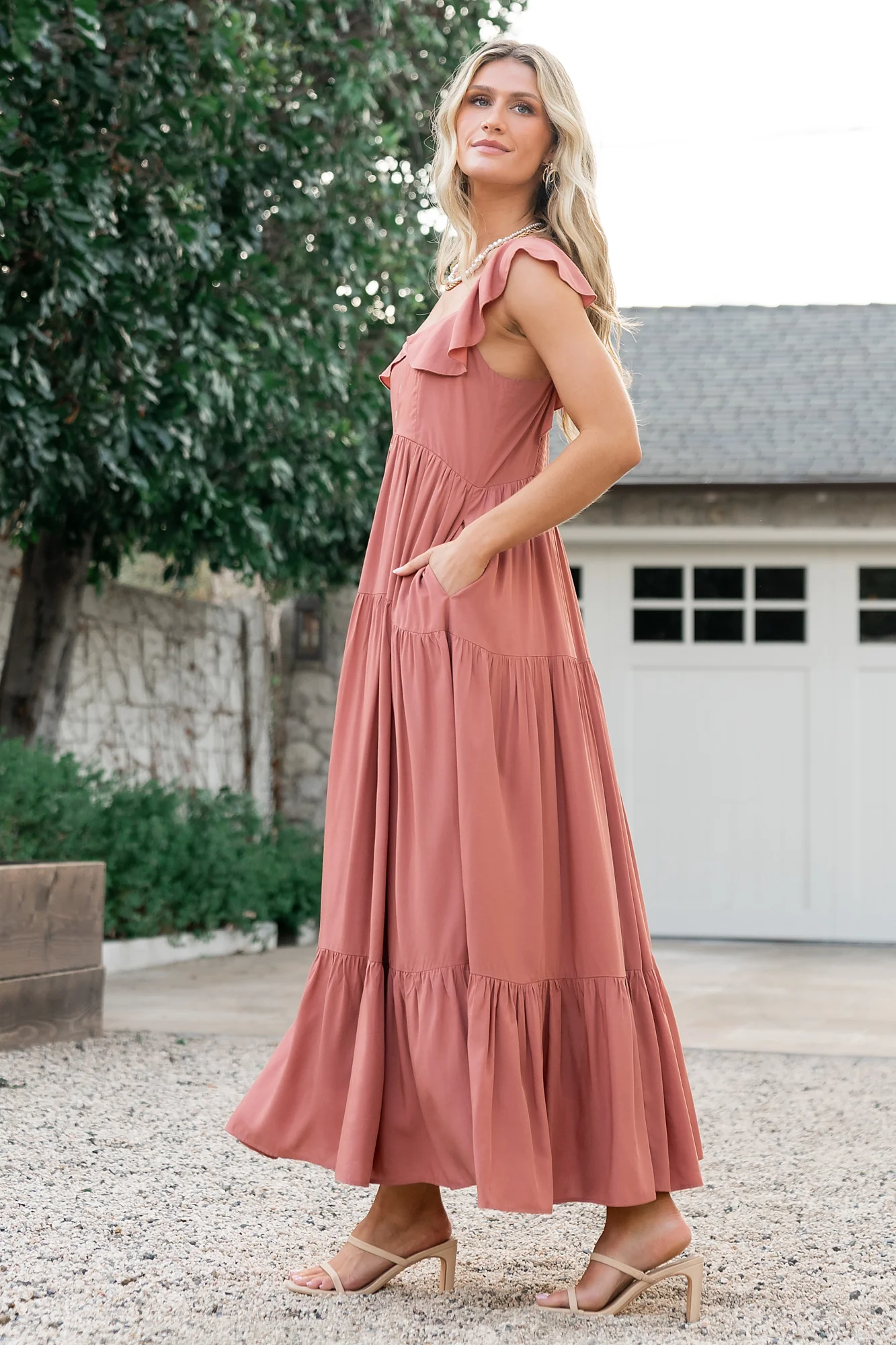 Ellie Ruffle Top Dress | Terracotta - Vlounger