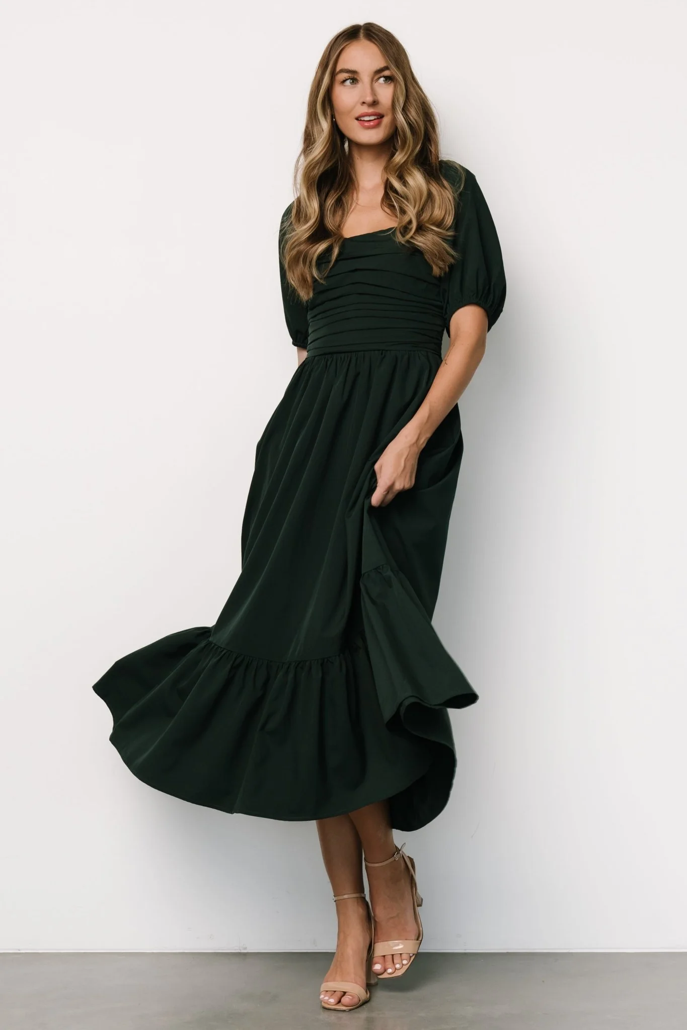 Andrea Pleated Midi Dress | Forest Green - Vlounger