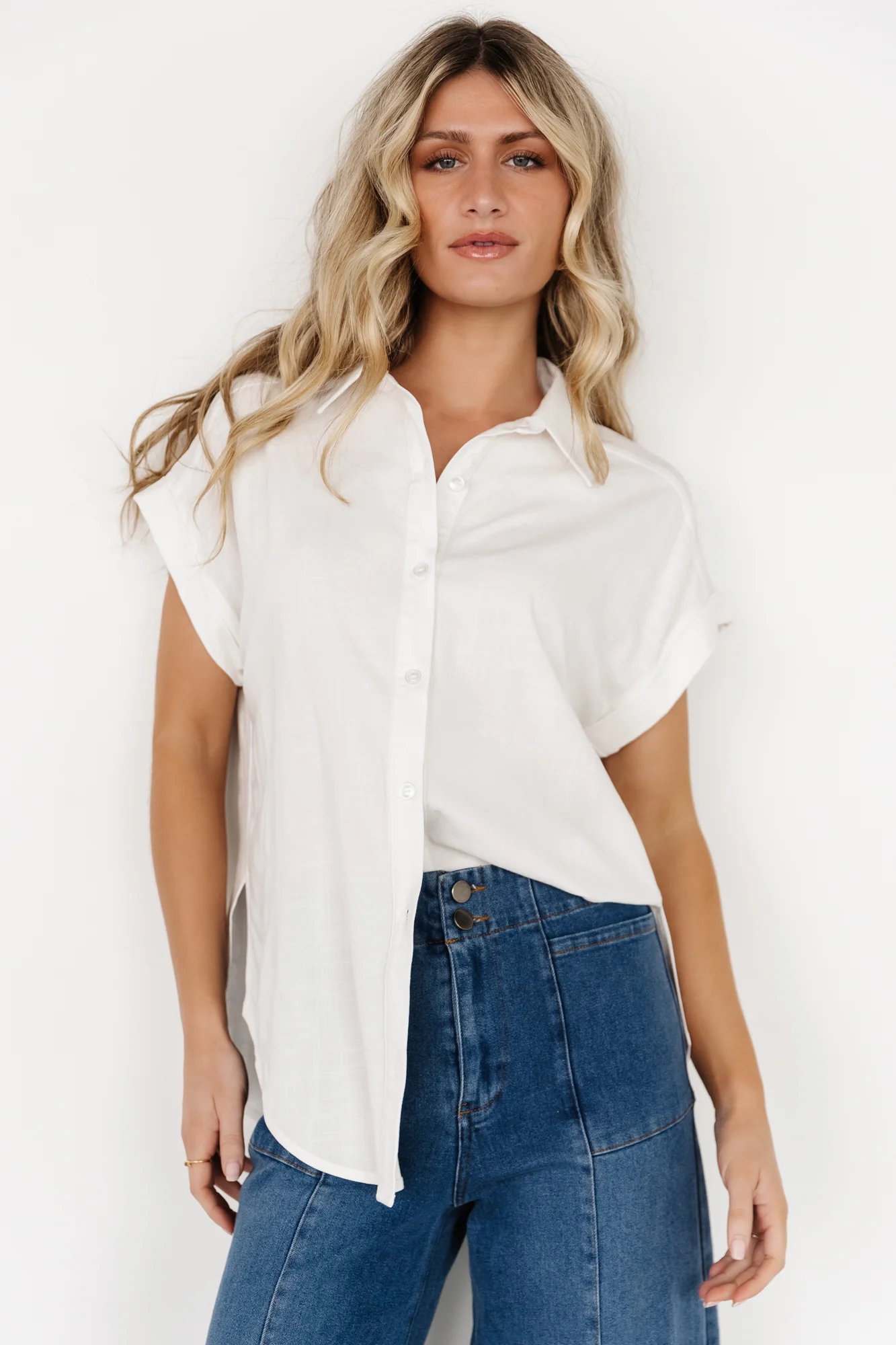 Clarke Button Up Top | Off White - Vlounger