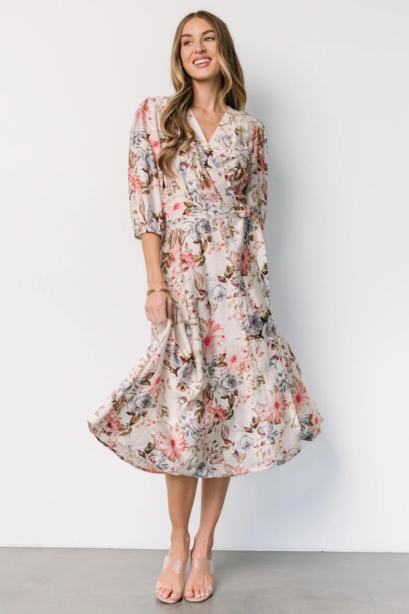 Fiorina Wrap Midi Dress | Ivory Multi Floral - Vlounger