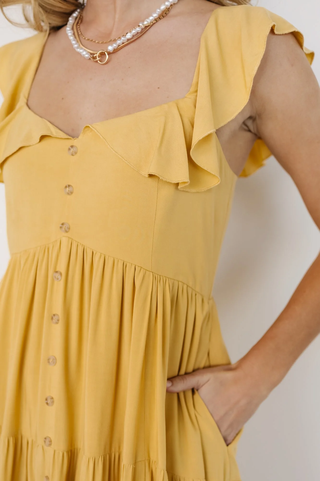 Ellie Ruffle Top Dress | Golden Yellow - Vlounger