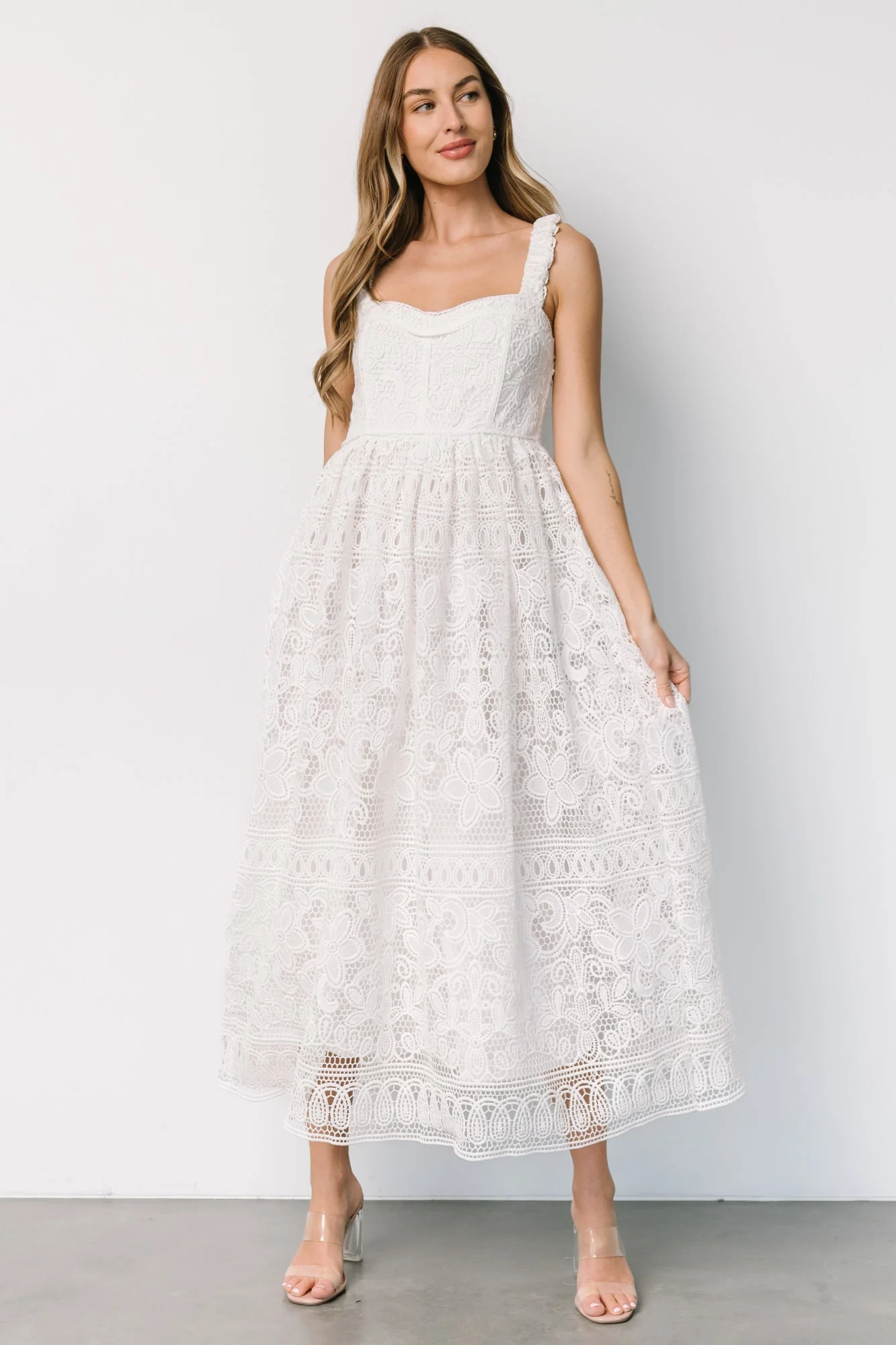 Evangeline Lace Dress | Off White - Vlounger