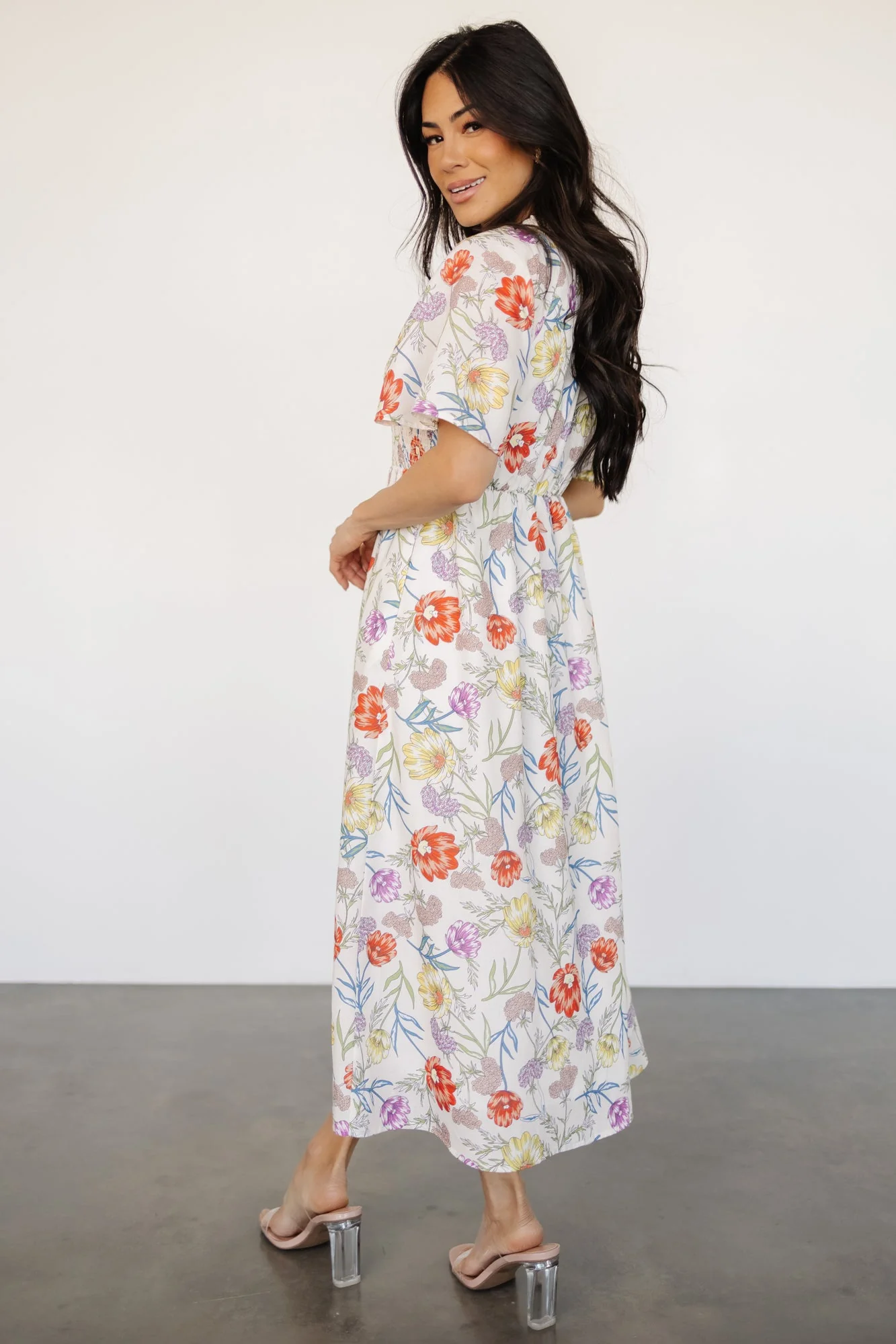 Botega Midi Dress | Ivory Multi Floral - Vlounger
